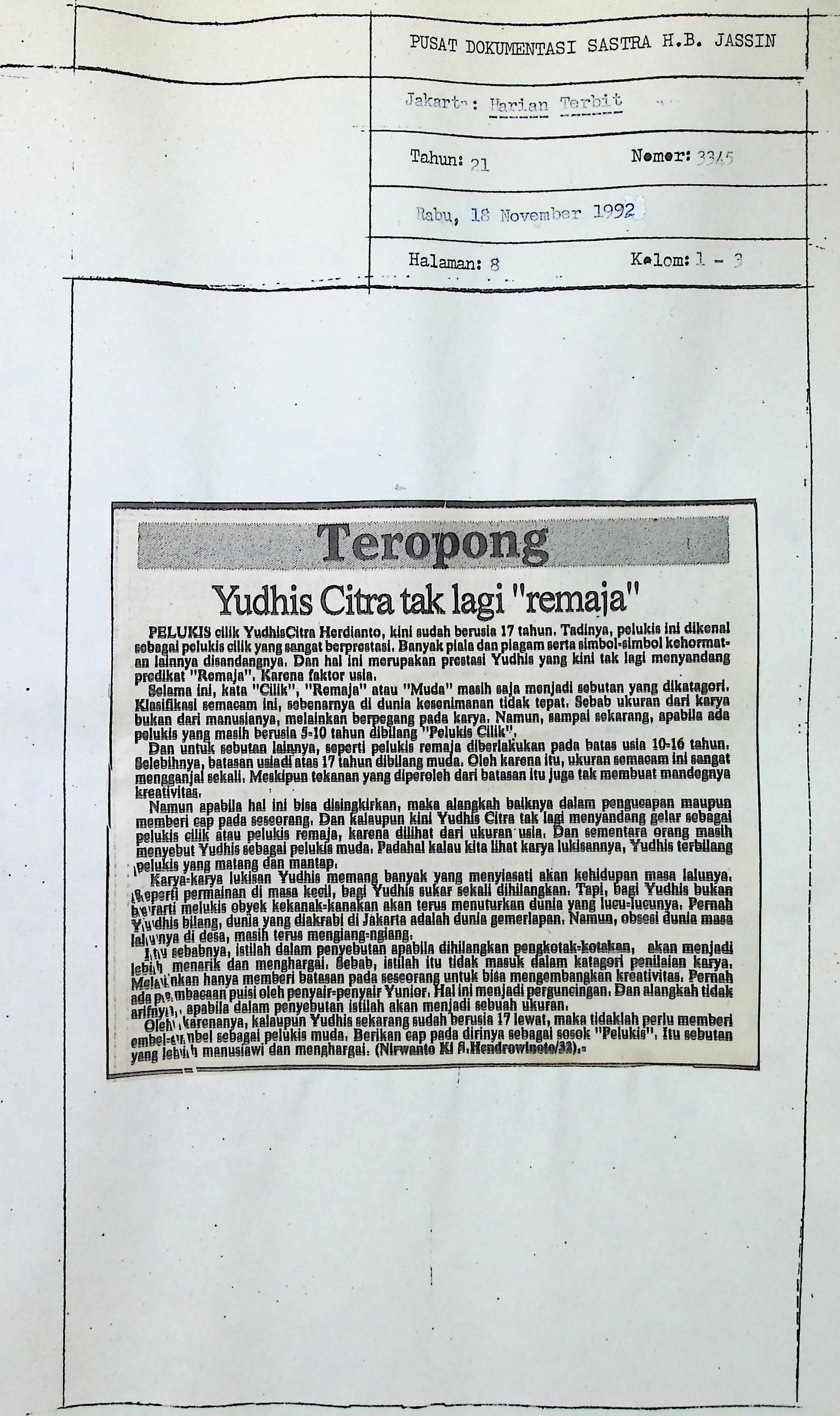 Yudhis Citra tak lagi "remaja"