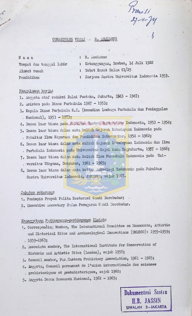 Curriculum vitae R. Soekmono