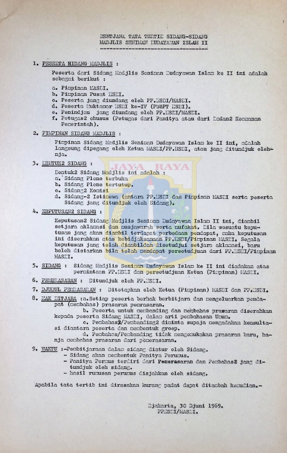 Rencana tata tertib sidang-sidang Madjlis Seniman Budayawan Islam II