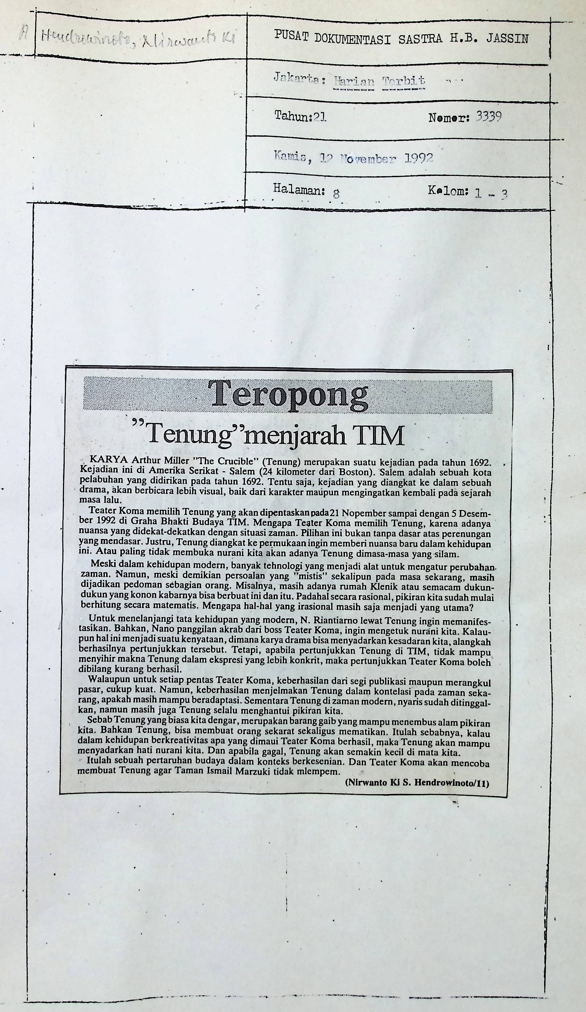 "Tenung" menjarah TIM