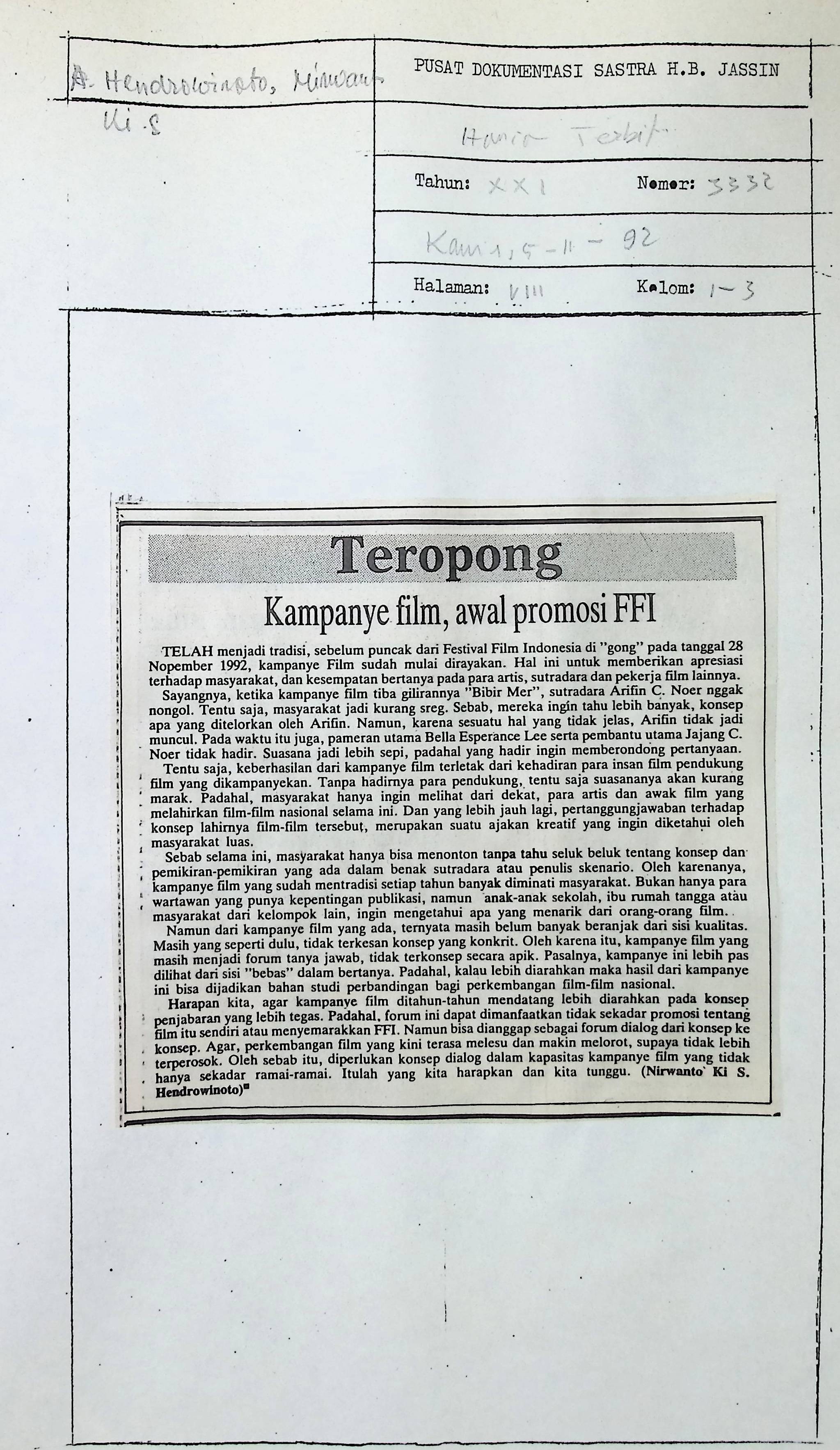 Kampanye film, awal promosi FFI