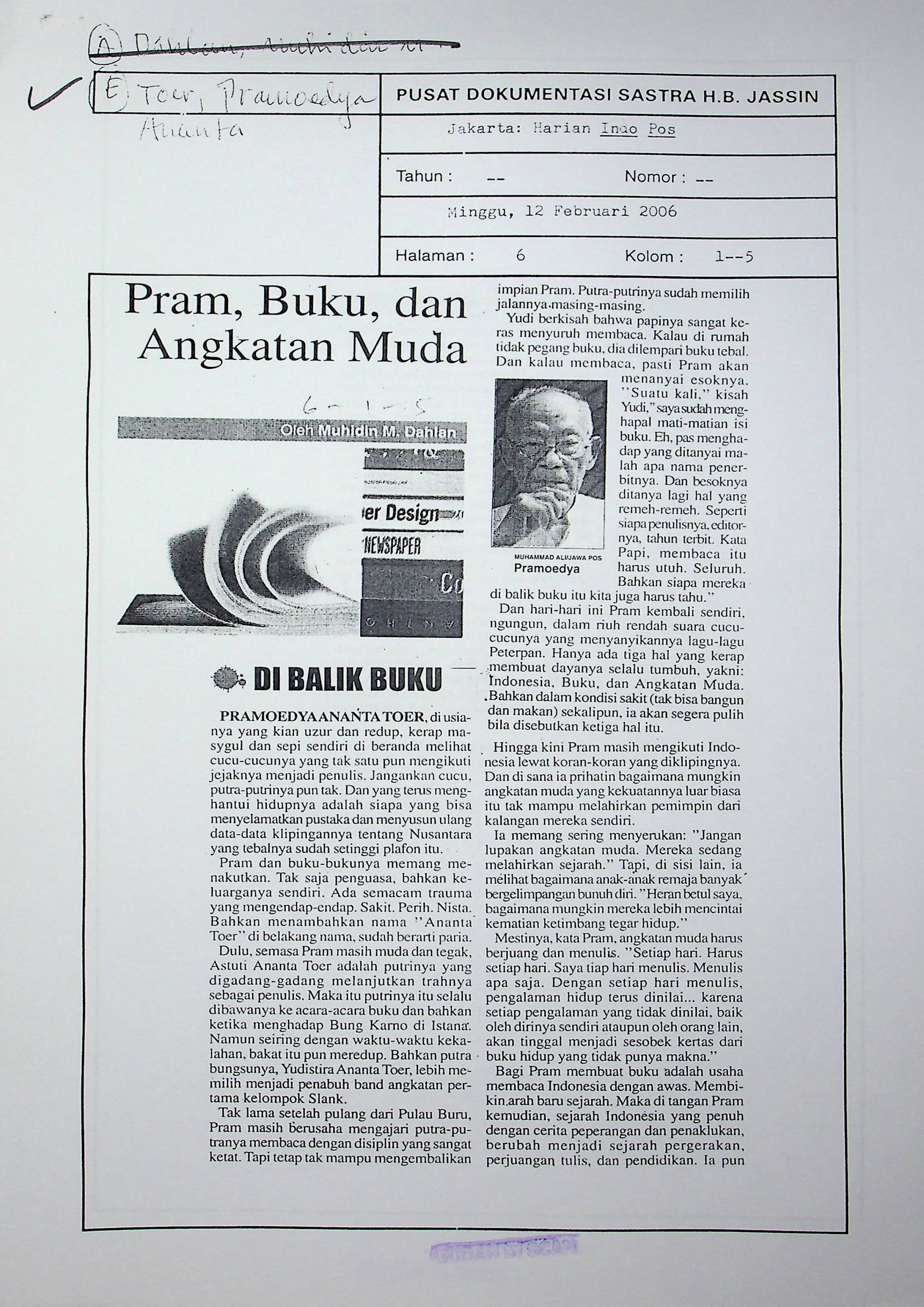 Pram, buku, dan angkatan muda