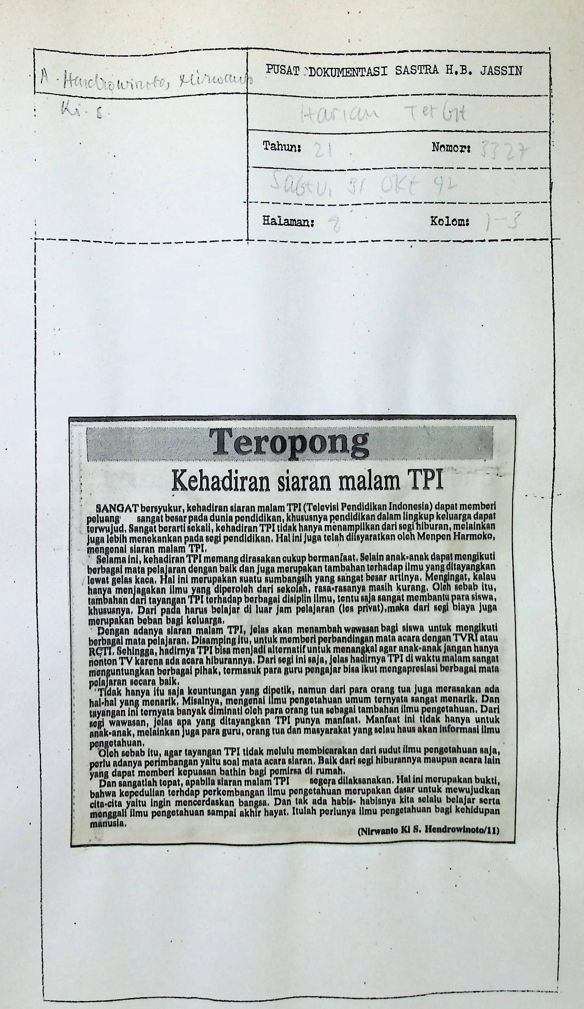 Kehadiran siaran malam TPI