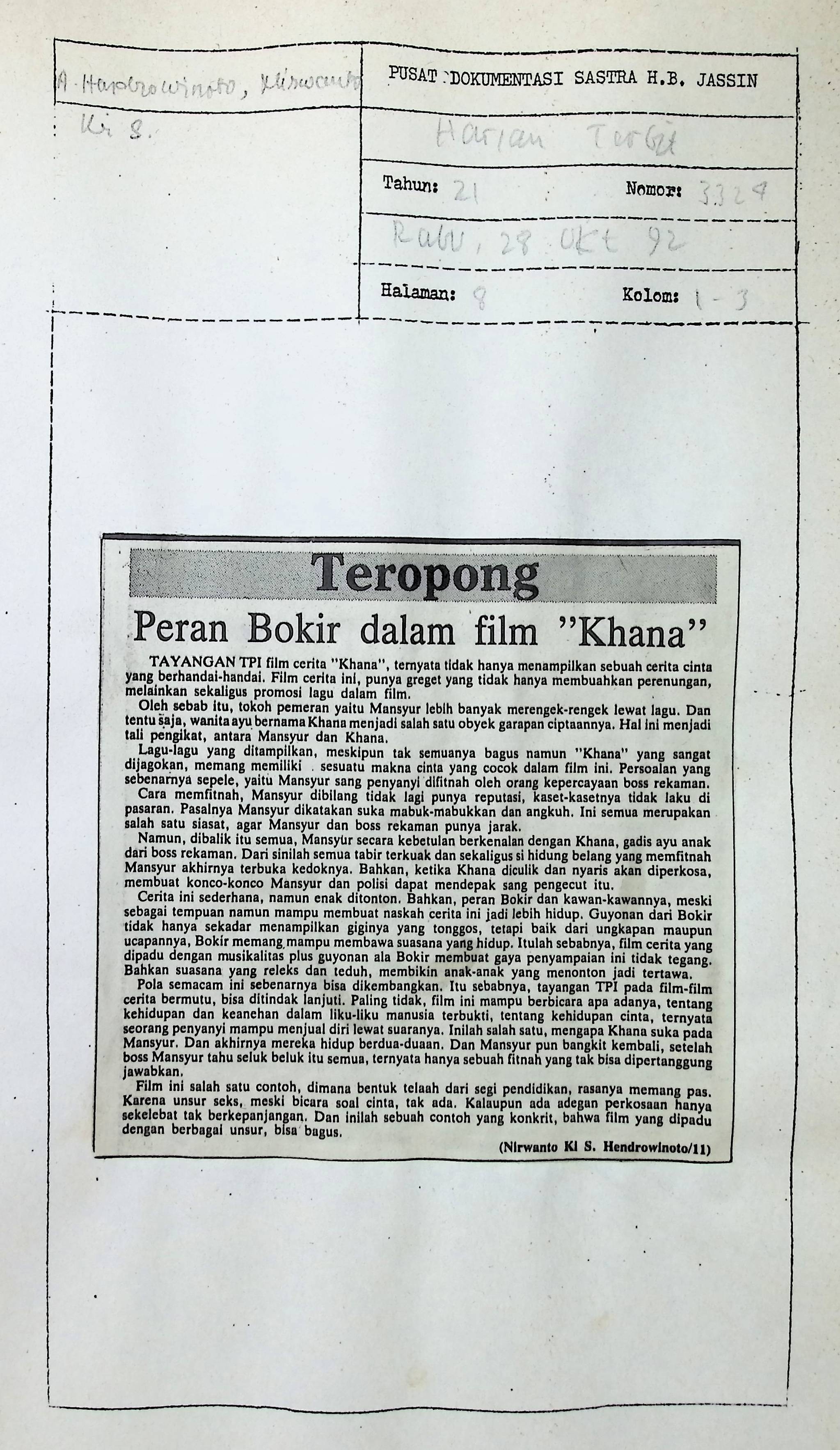 Peran Bokir dalam film "Khana"