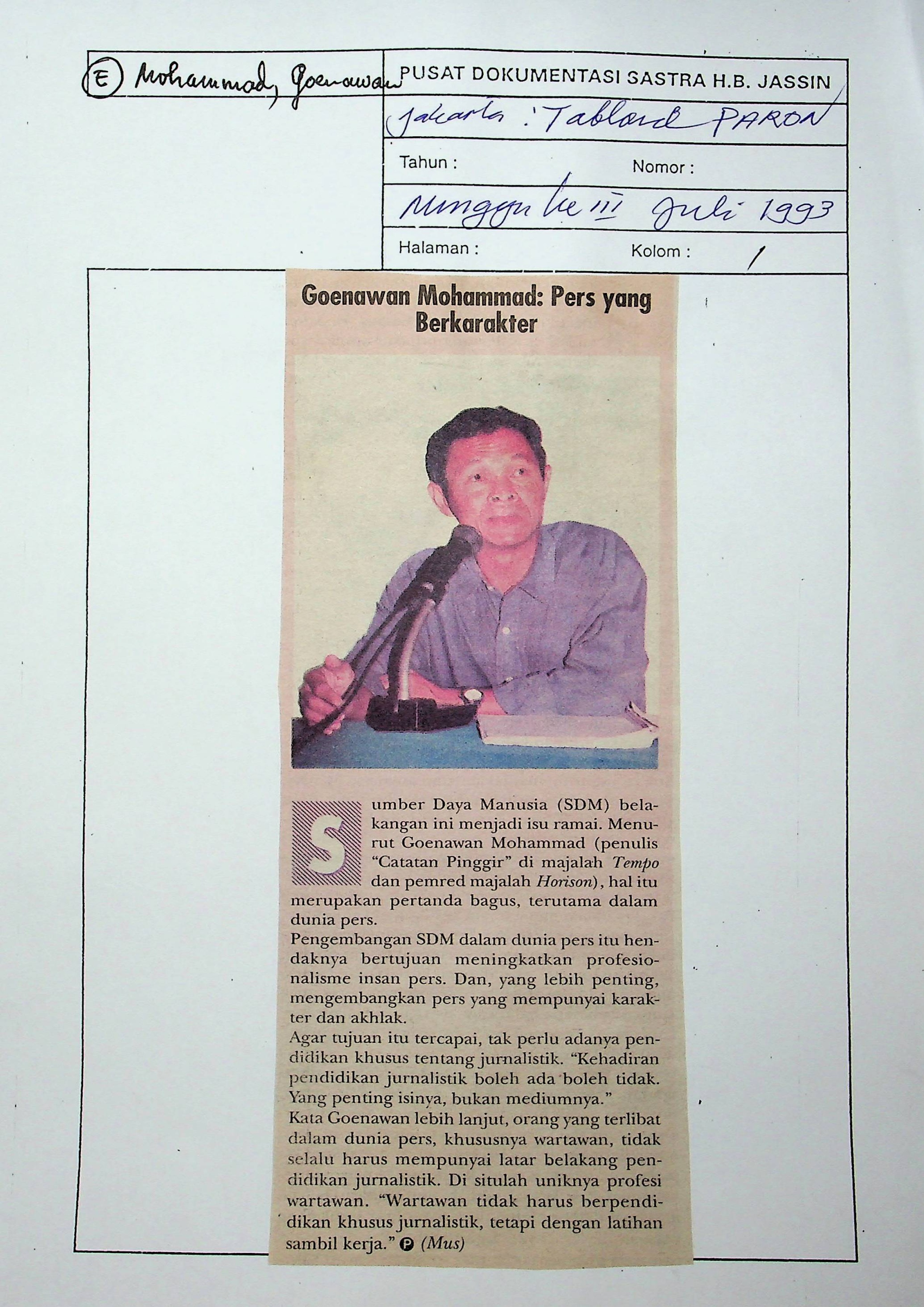 Goenawan Mohammad, Pers yang berkarakter / Goenawan Mohammad