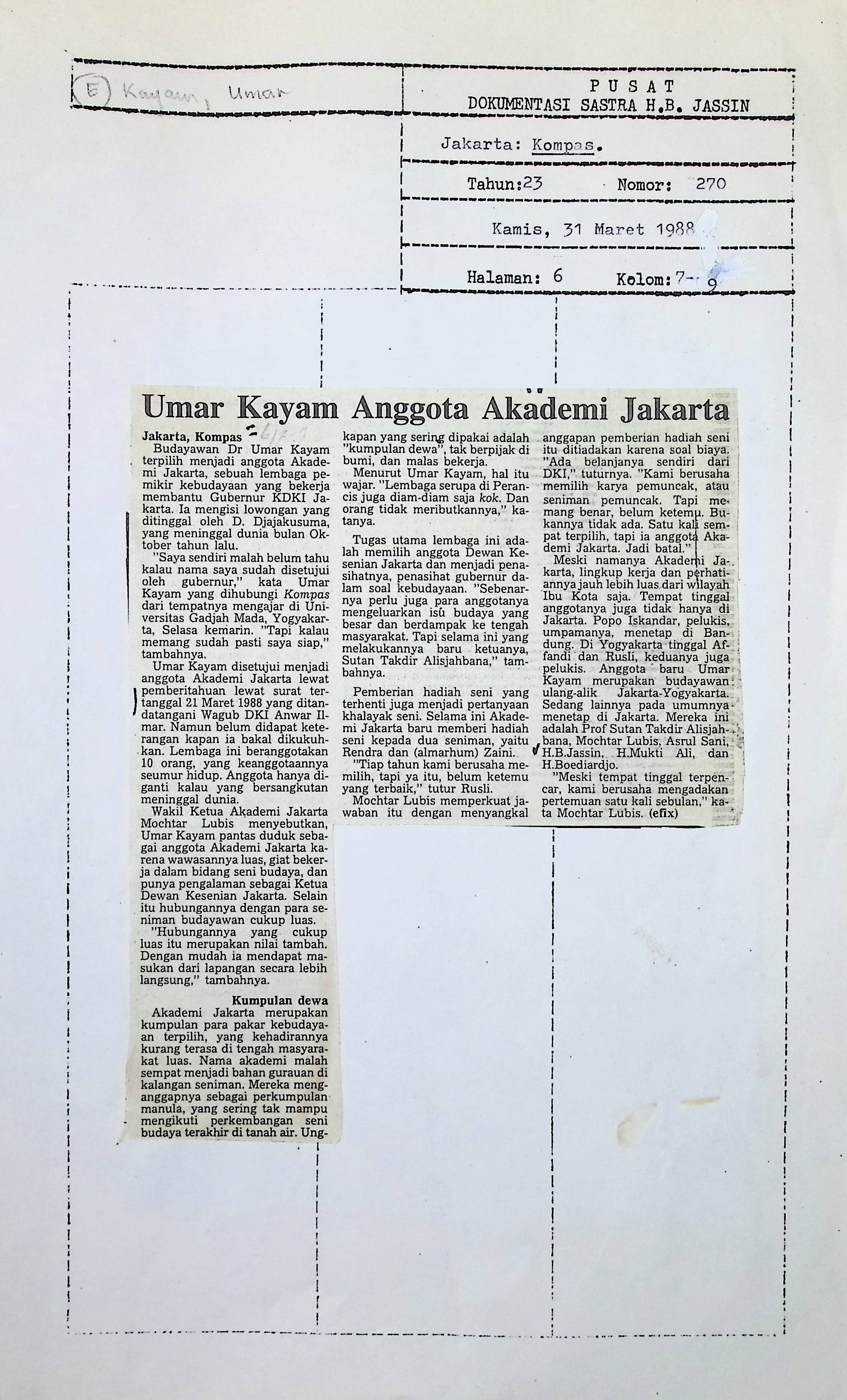 Umar Kayam anggota Akademi Jakarta