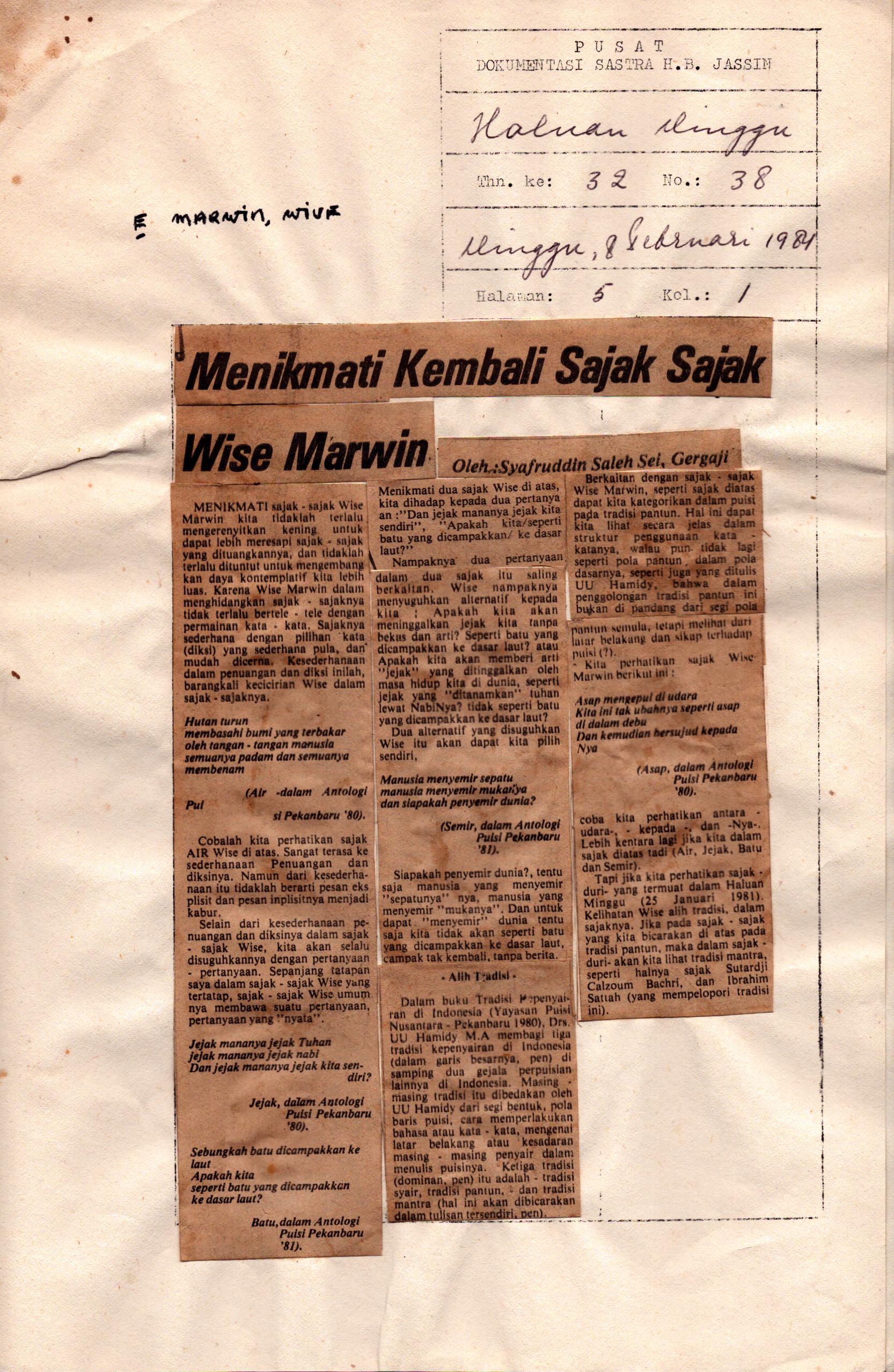 Menikmati kembali sajak sajak Wise Martin