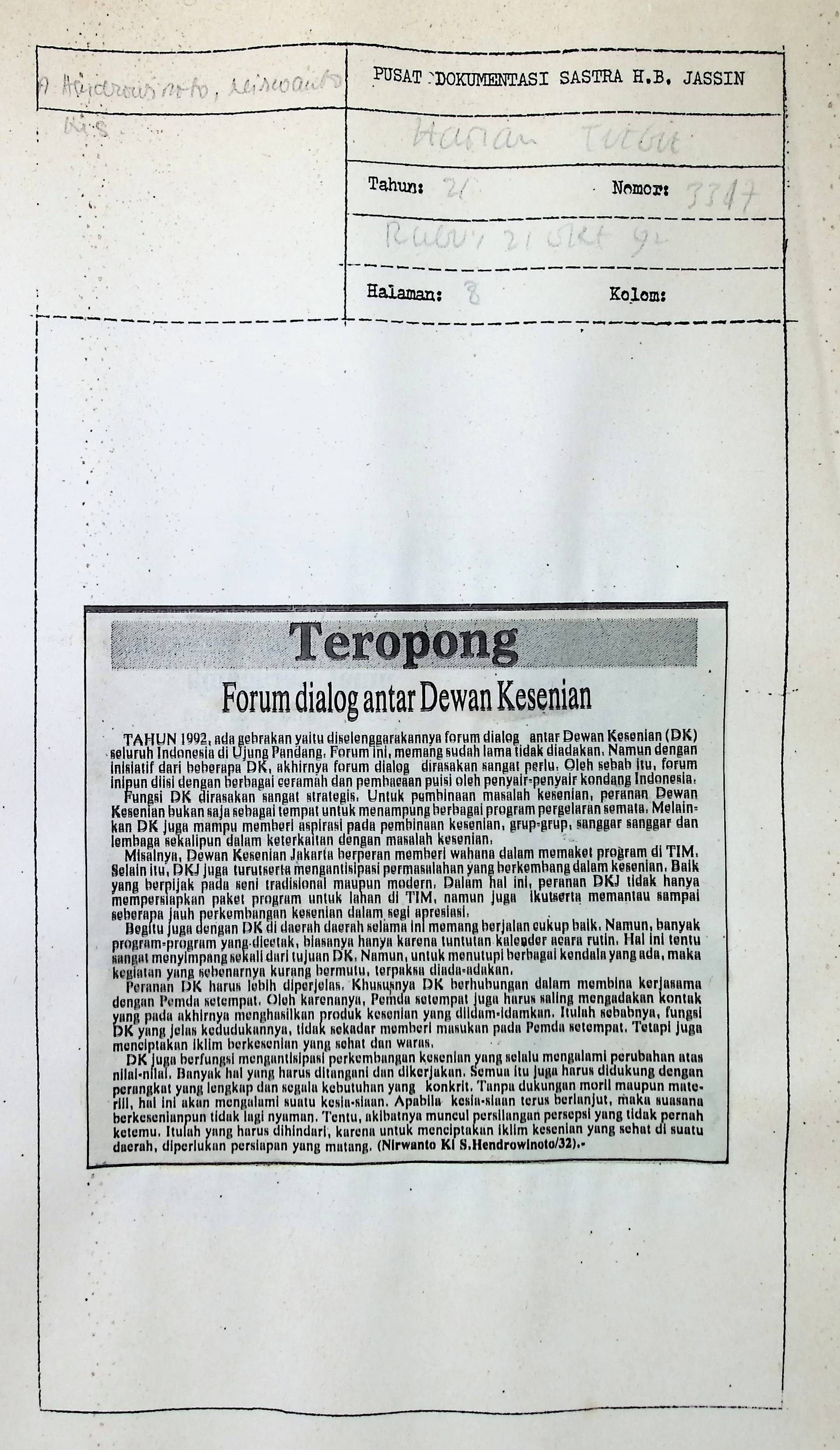Forum dialog antar dewan kesenian