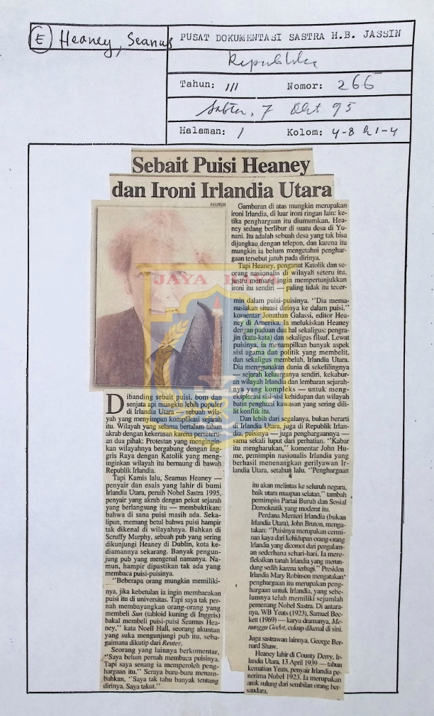 Sebait puisi Heaney dan ironi Irlandia Utara