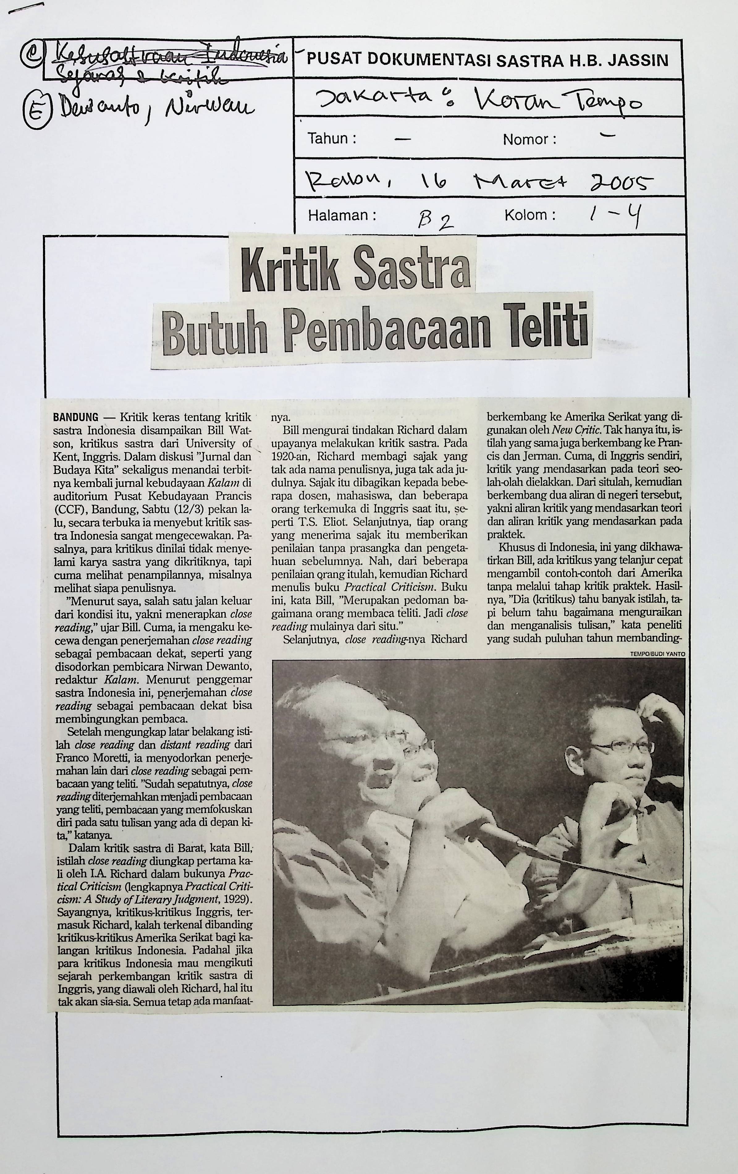 Kritik sastra butuk pembacaan teliti