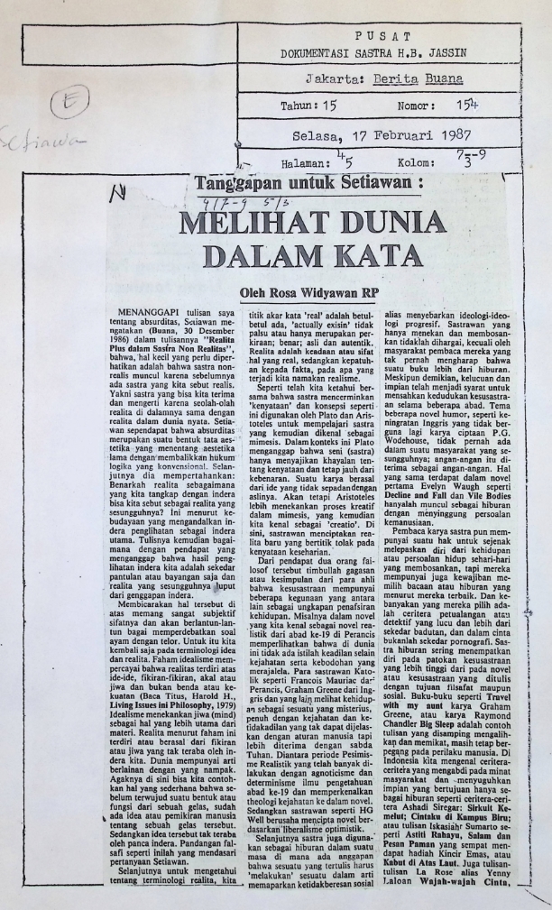 Tanggapan untuk Setiawan: melihat dunia dalam kata