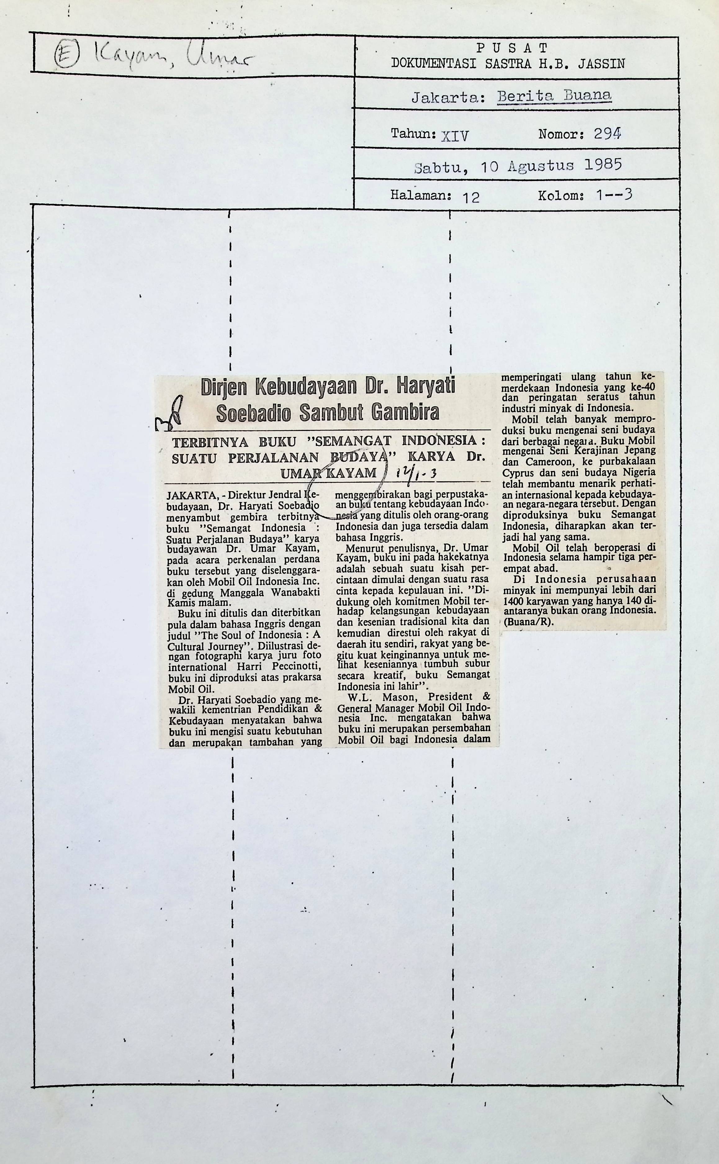 Dirjen kebudayaan Dr. Haryati Soebandio sambut gembira