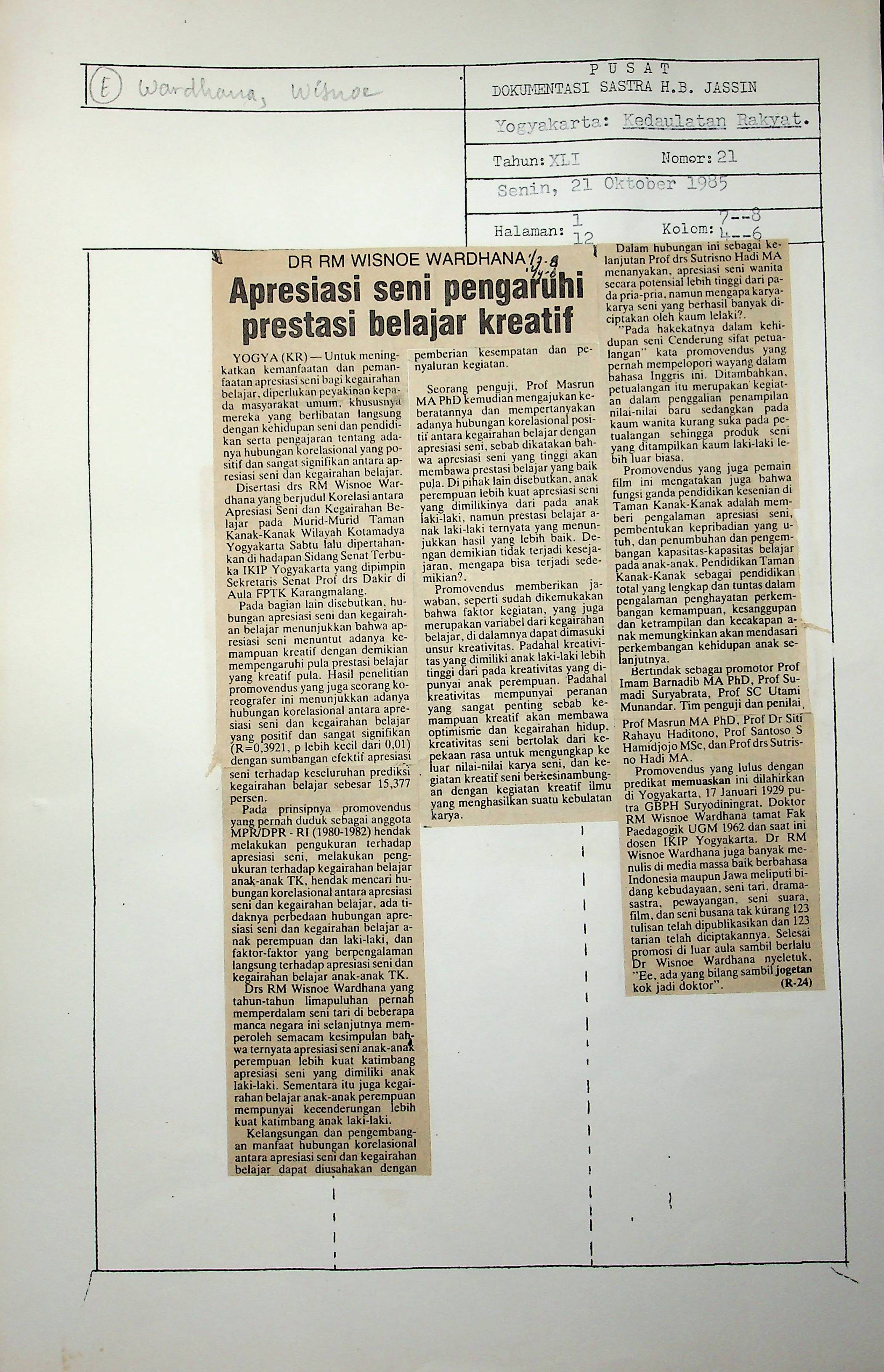 Apresiasi seni pengaruhi prestasi belajar kreatif