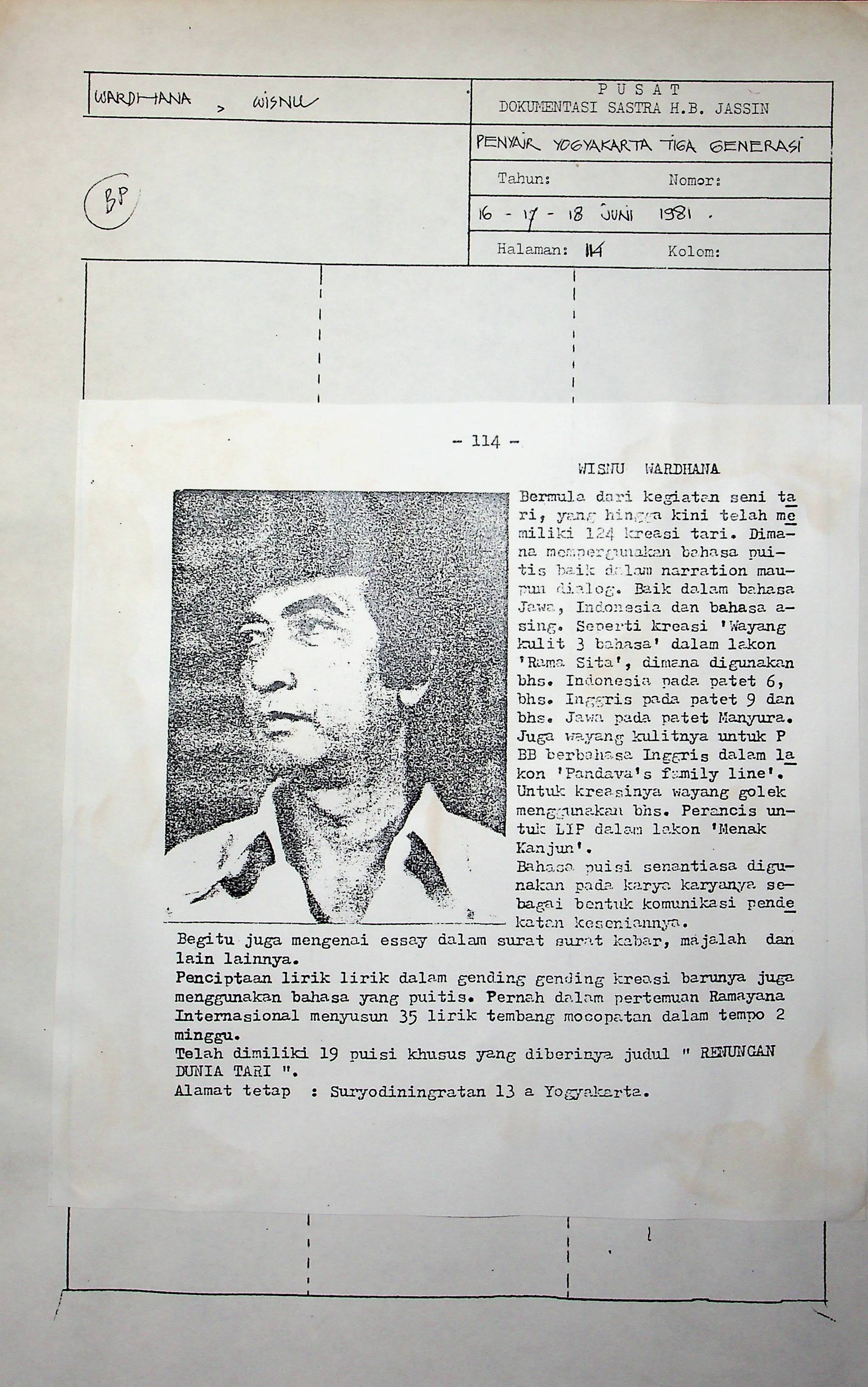 Biografi sastrawan - Wisnu Wardhana