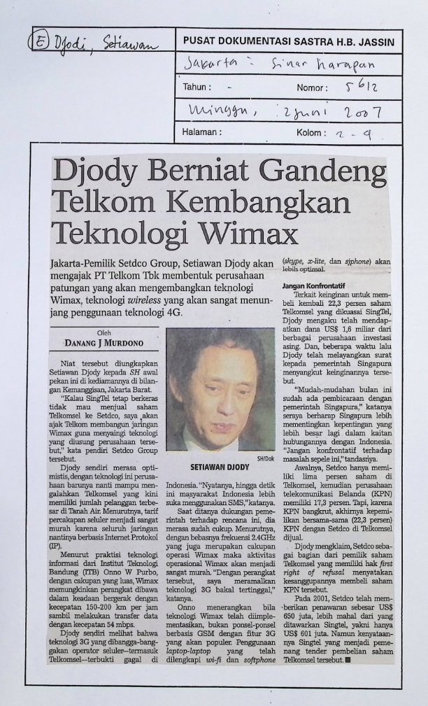 Djody berniat gandeng telkom kembangkan teknologi wimax