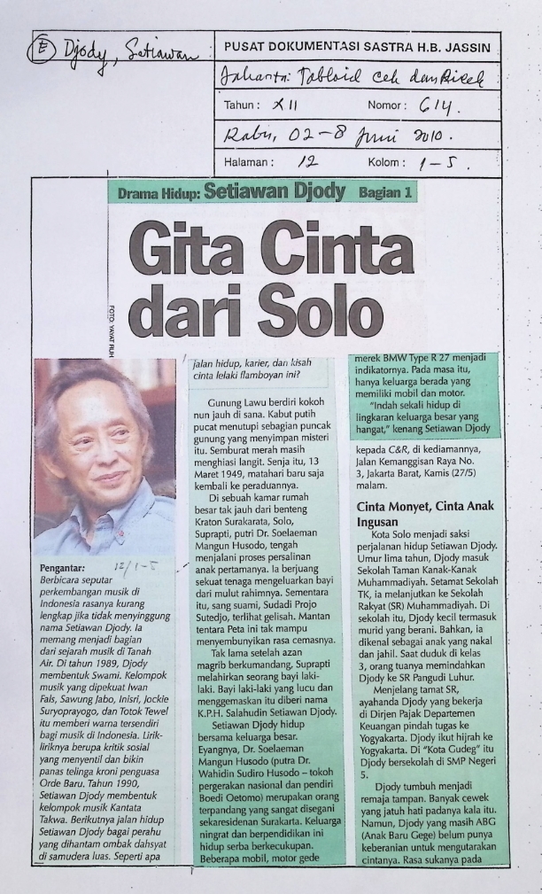 Drama hidup: Setiawan Djody (Bagian 1) : Gita cinta dari Solo