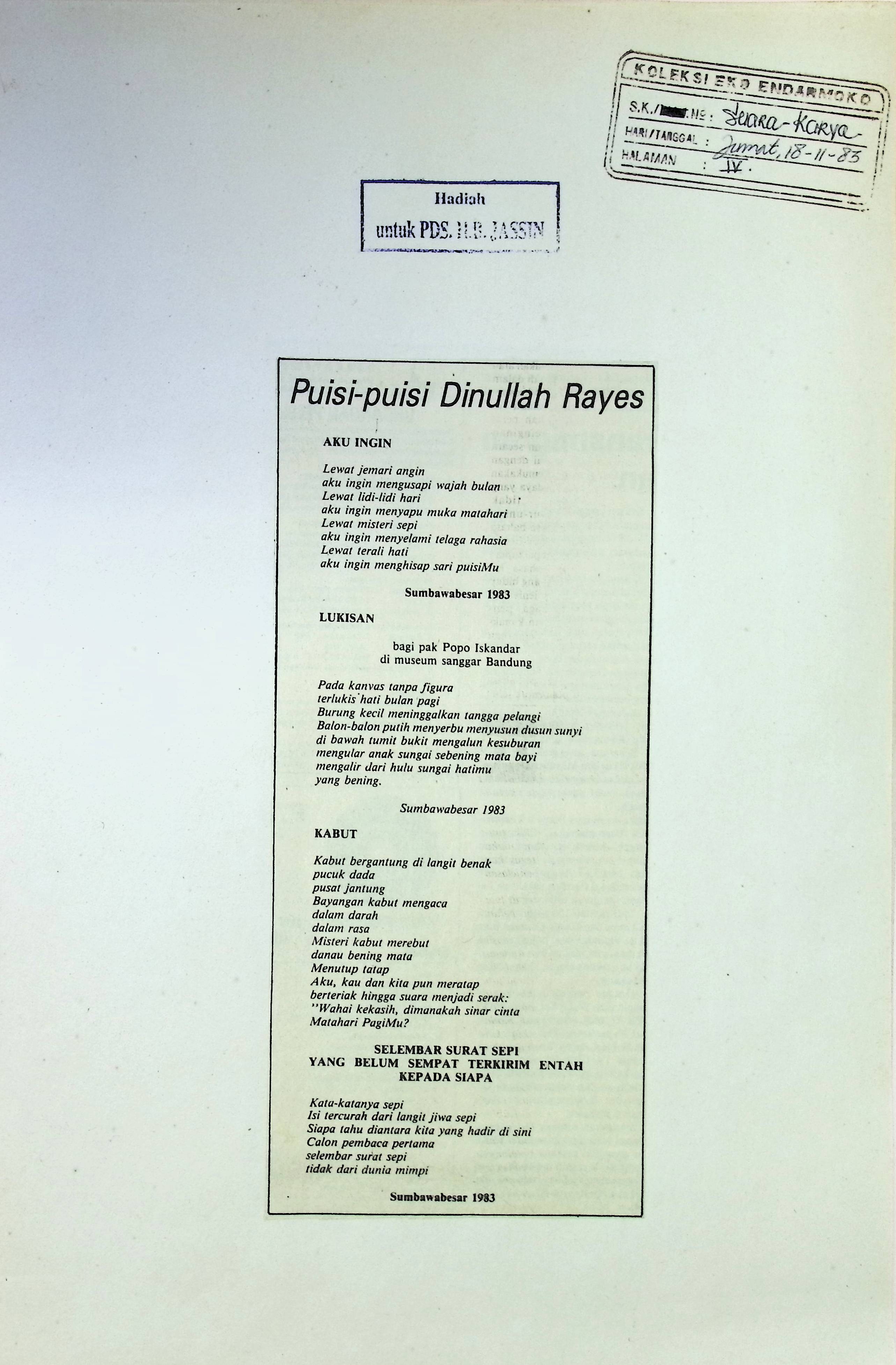 Puisi Dinullah Rayes