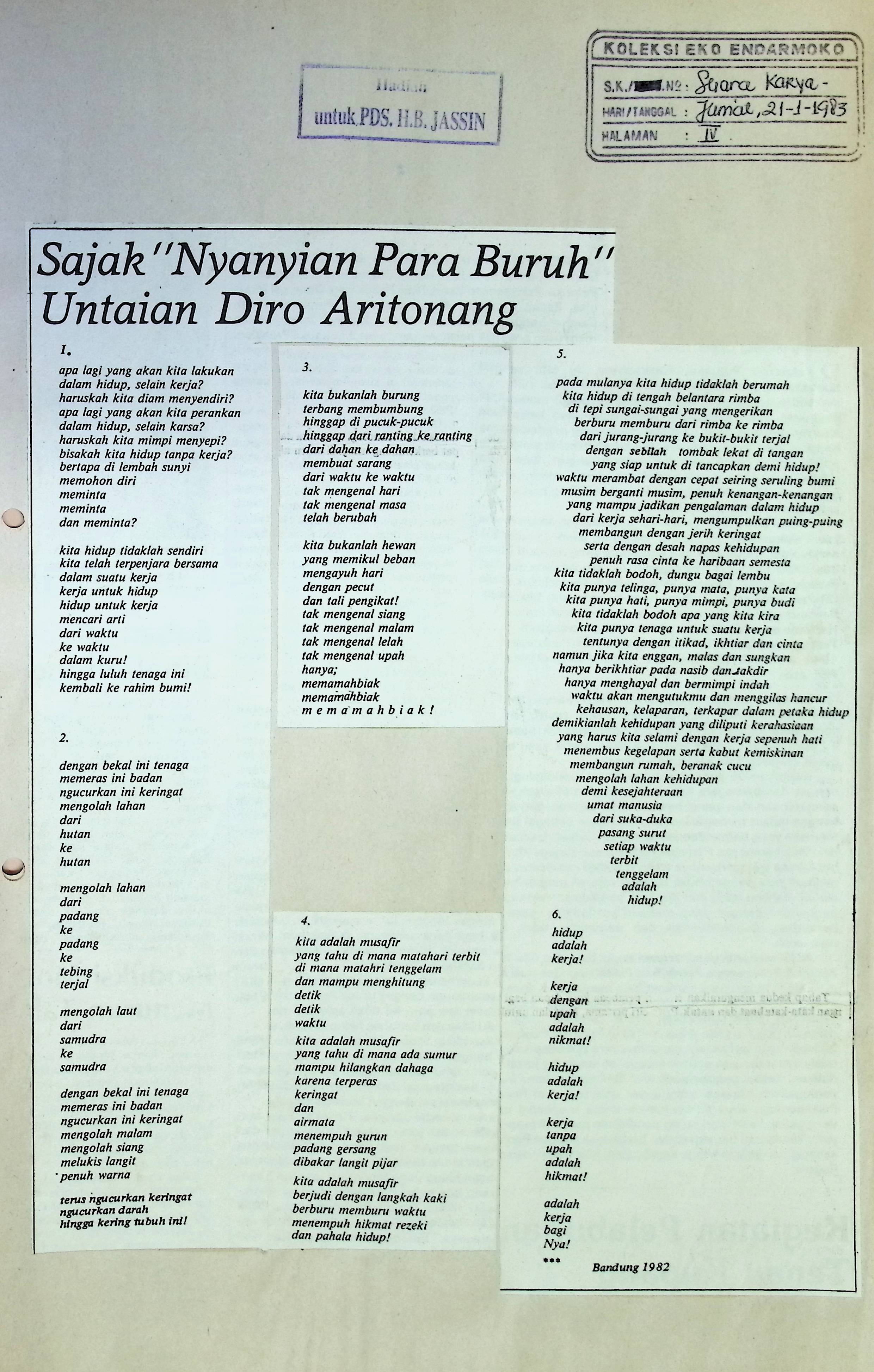 Sajak nyanyan para buruh untaian Diro Aritonang