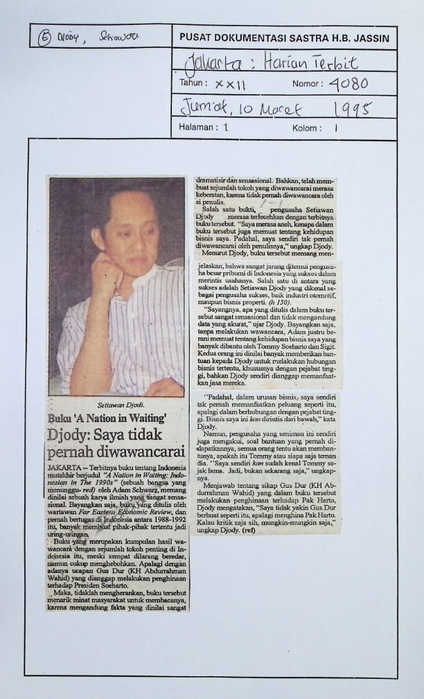 Buku 'A nation in waiting' : Djody: saya tidak pernah diwawancarai