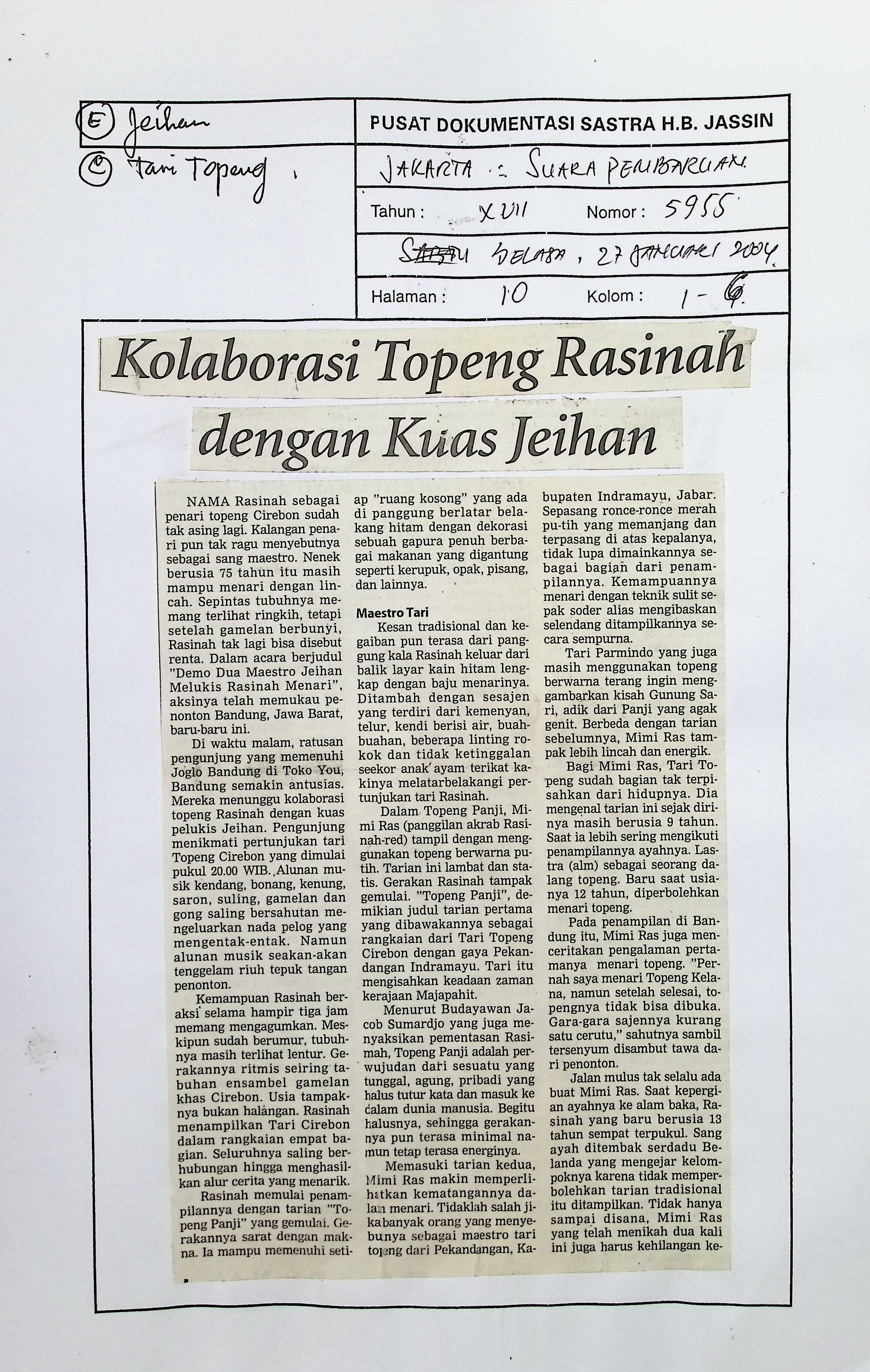 Kolaborasi topeng Rasinah dengan kuas Jeihan