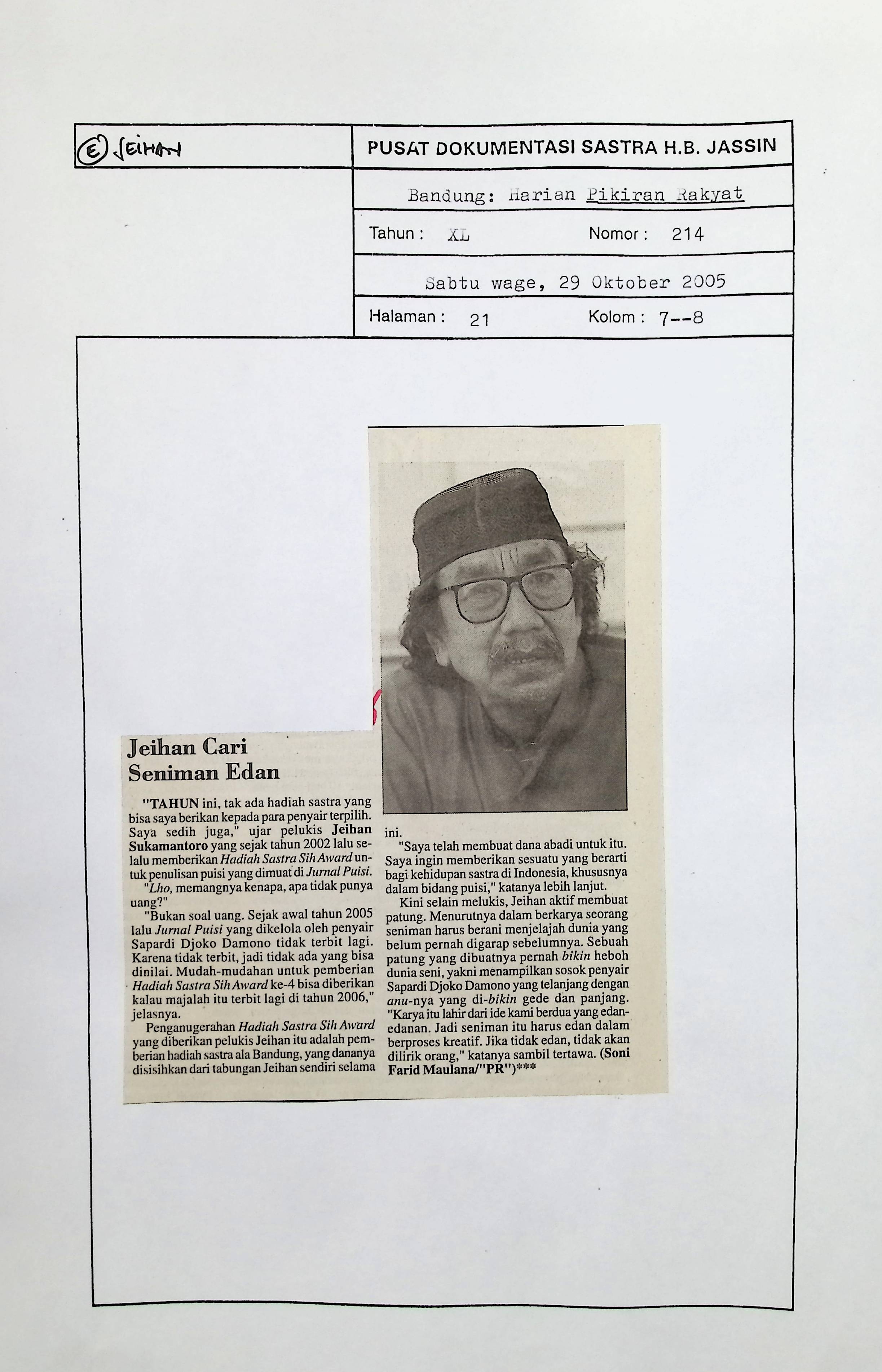 Jeihan cari seniman edan