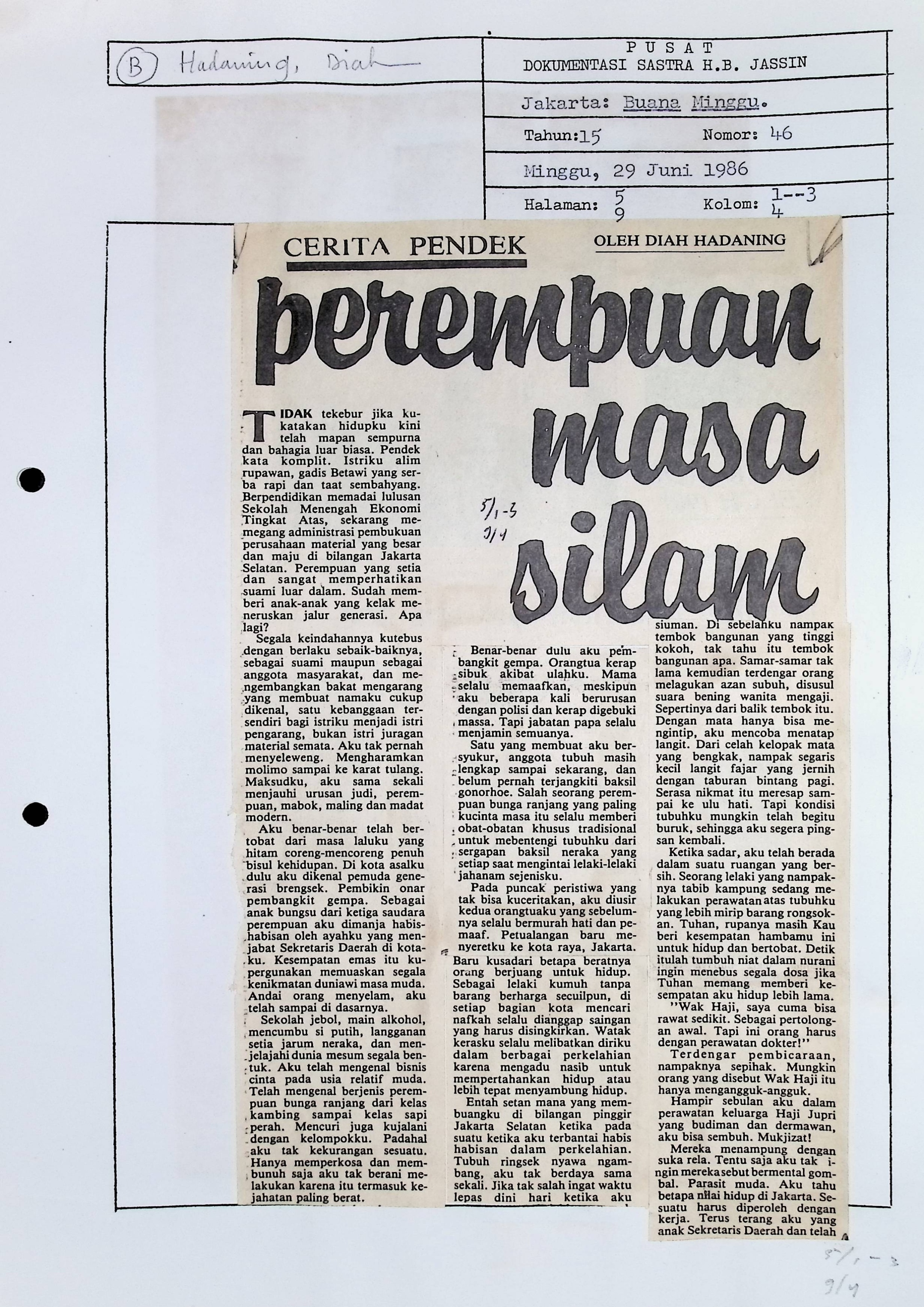 Perempuan masa silam : Cerpen karya Diah Hadaning