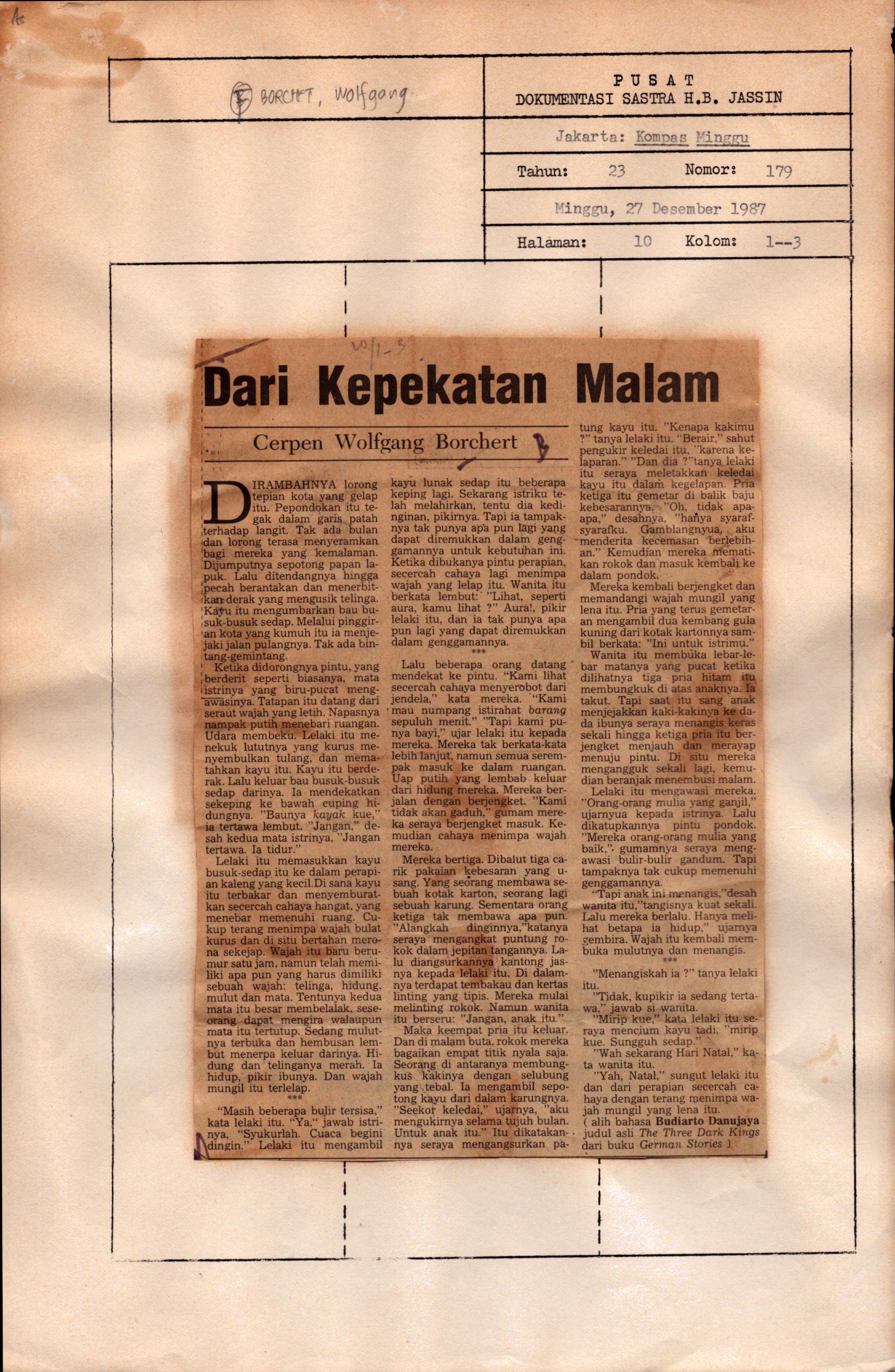 Dari kepekatan malan / Wolfgang Borchert