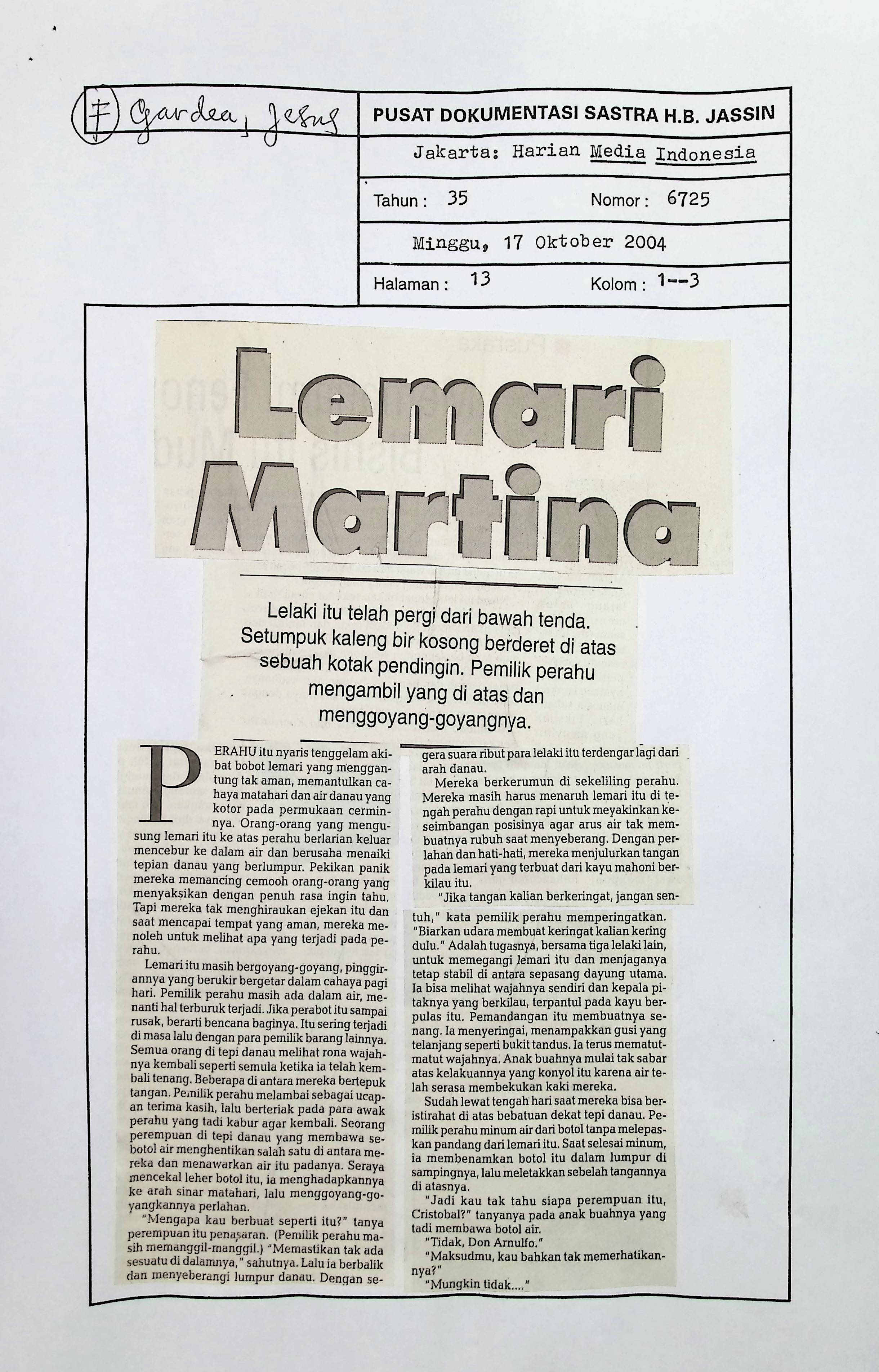 Cerita pendek: lemari Martina