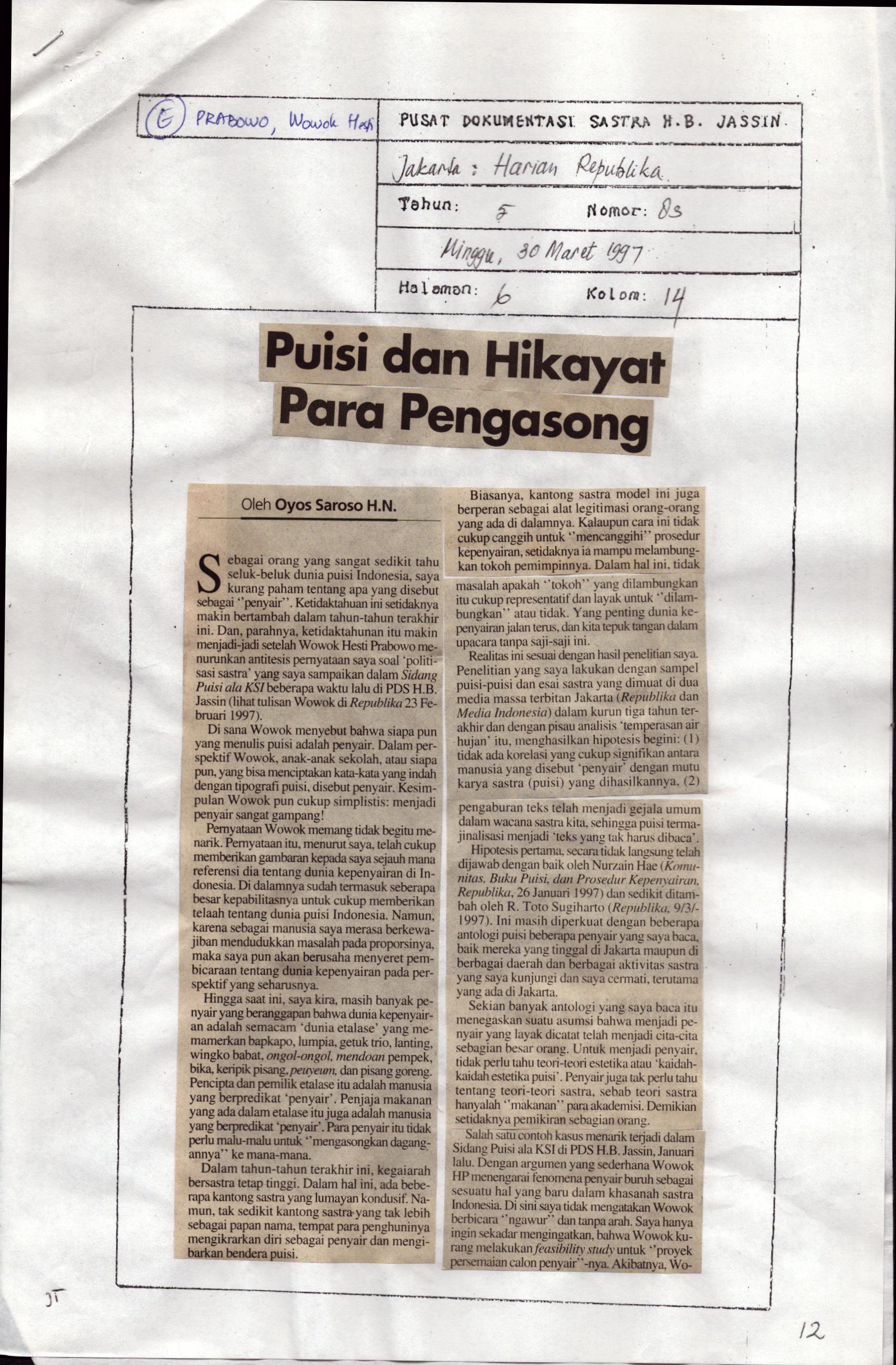 Puisi dan hikayat para pengasong