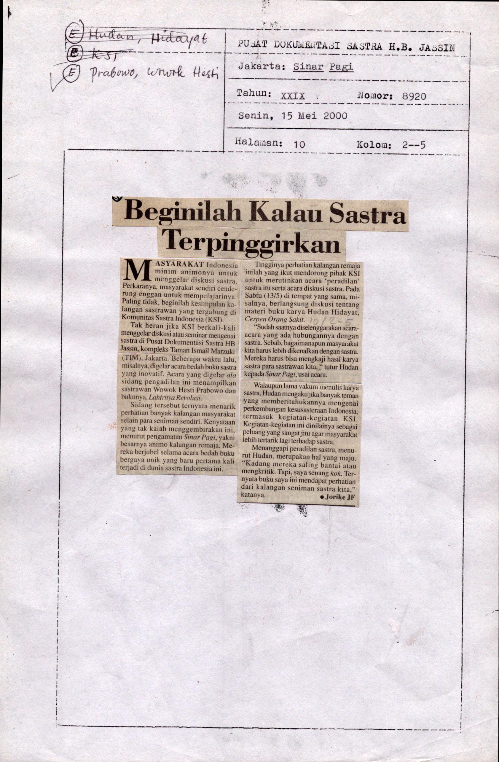 Beginilah kalau sastra terpinggirkan