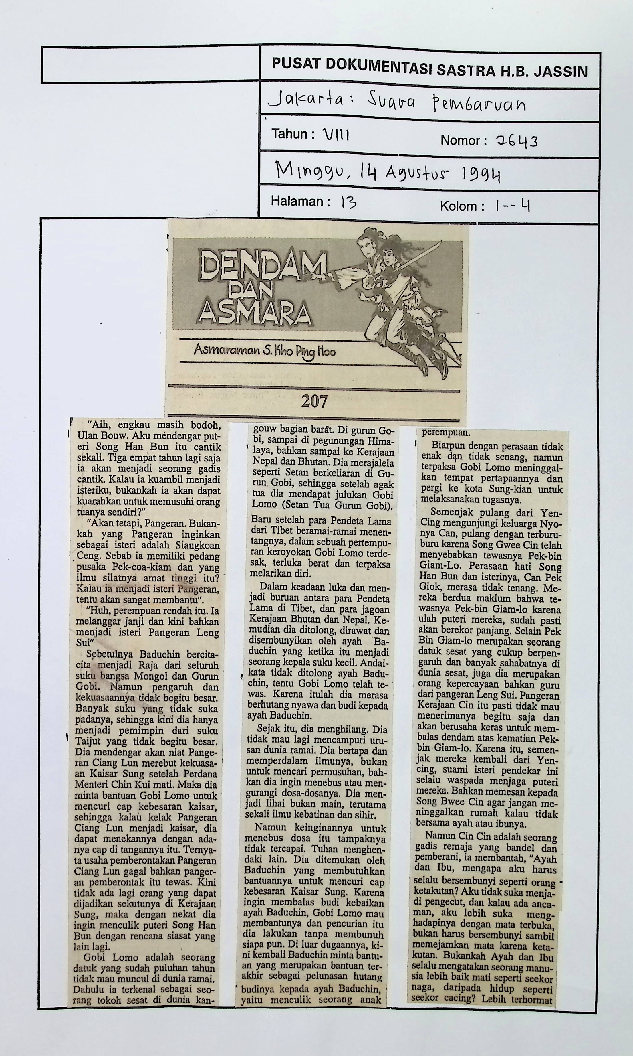 Cerbung, dendam dan asmara bagian 207