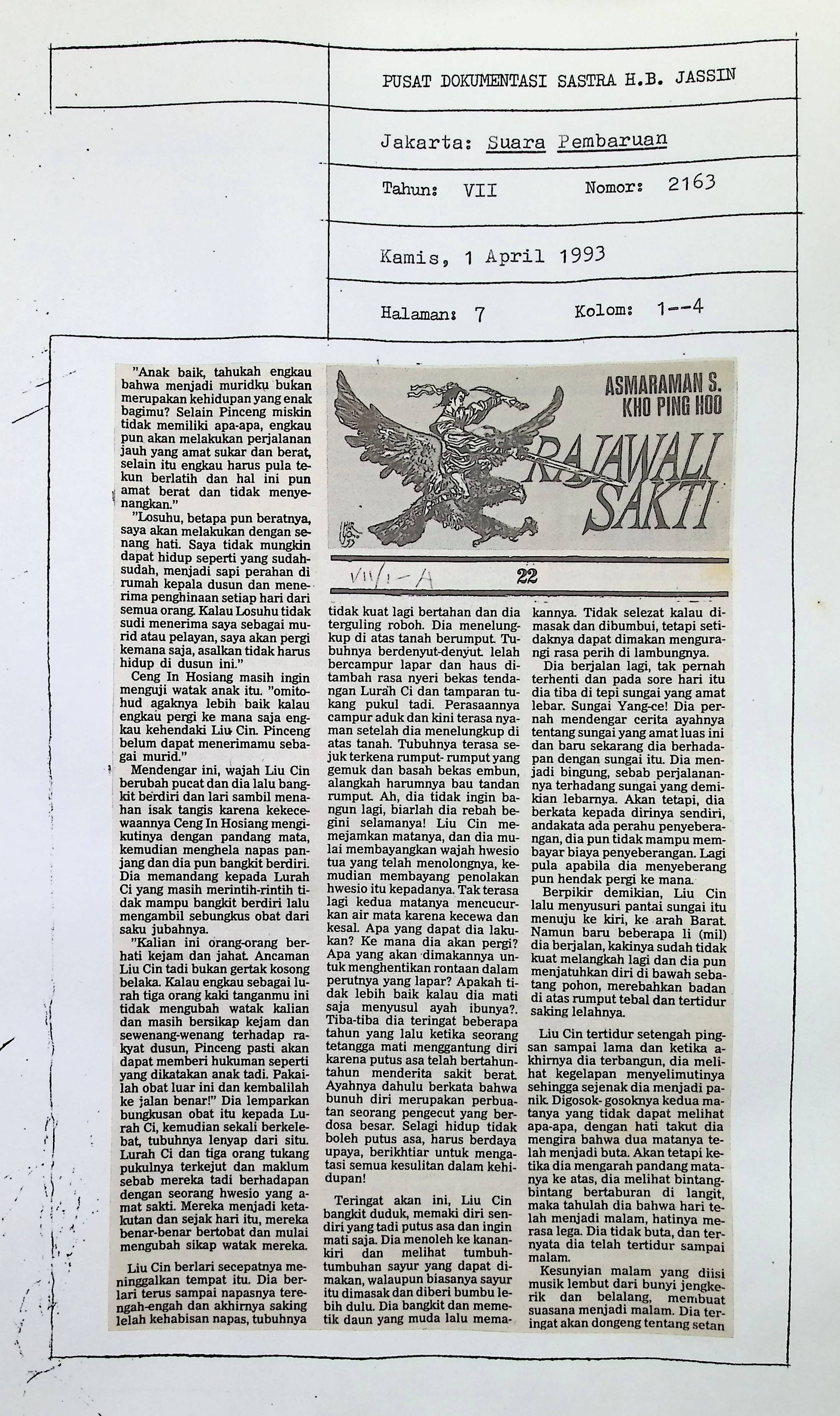 Cerbung, rajawali sakti bagian 22