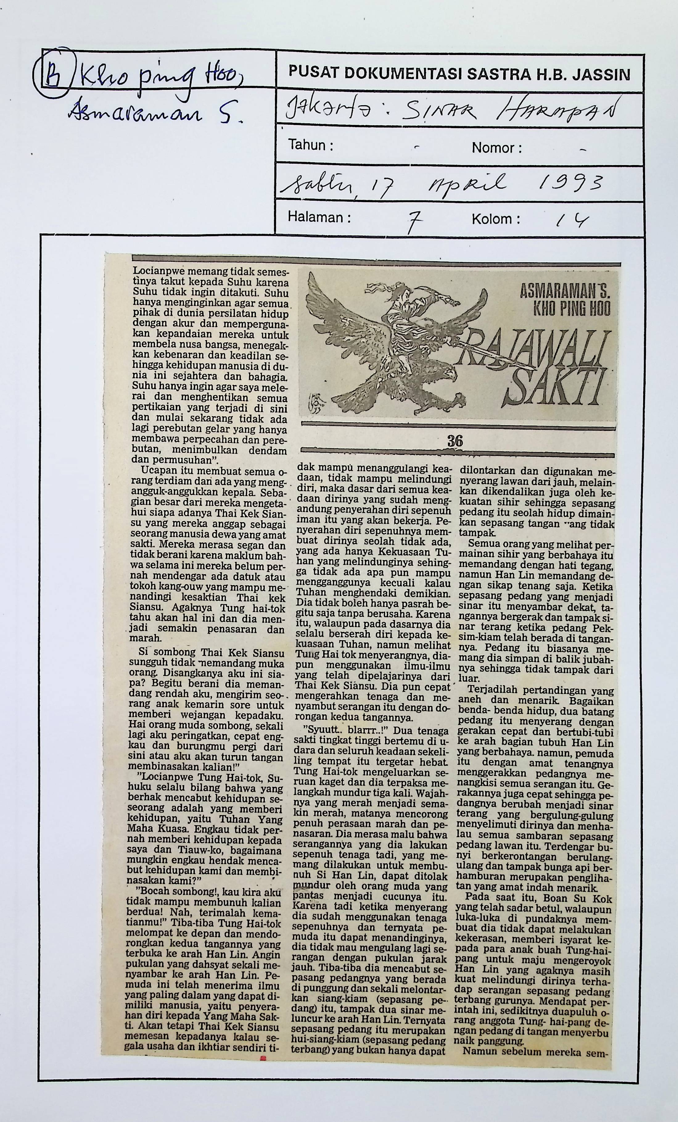 Cerbung, rajawali sakti bagian 36