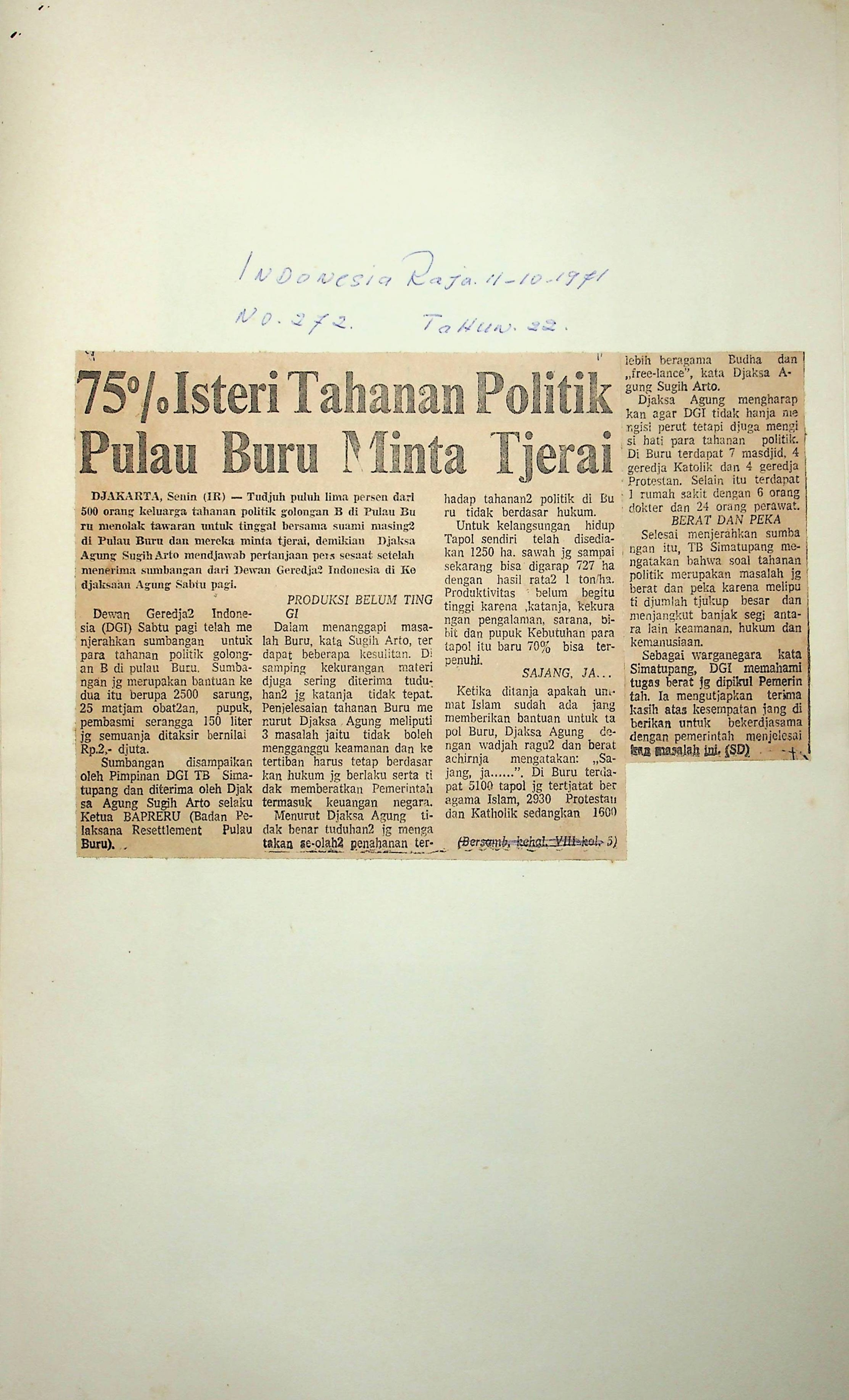 75% Isteri tahanan Politik Pulau Buru minta tjerai
