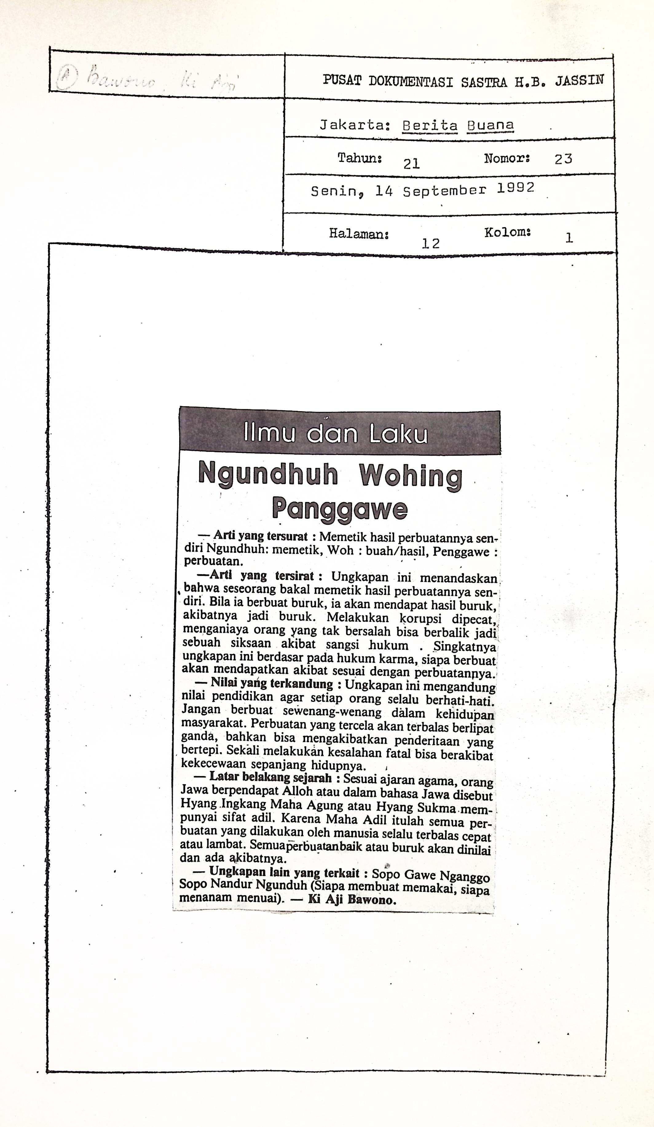Ilmu dan laku, ngunduh wohing panggawe