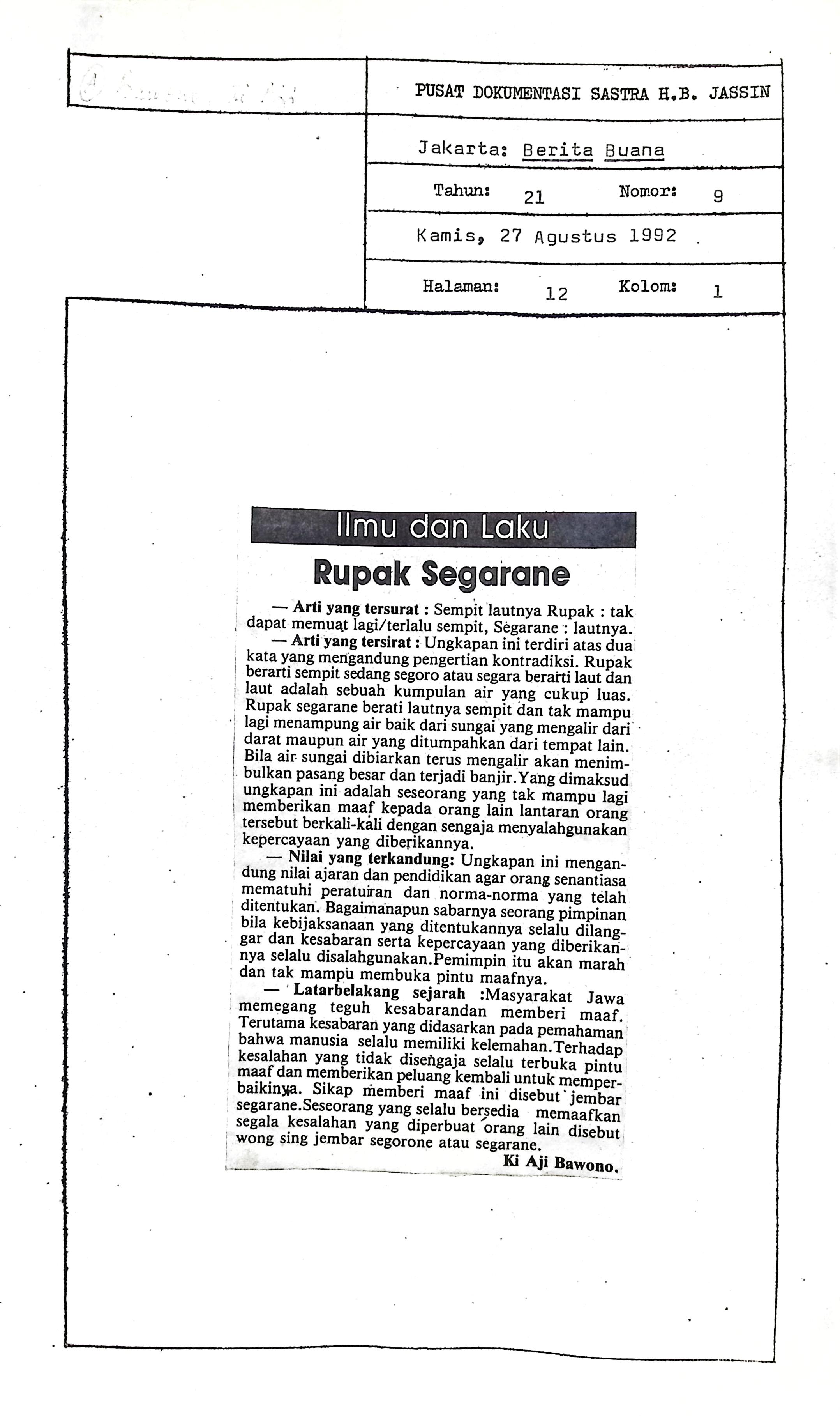 Ilmu dan laku, rupak segarane