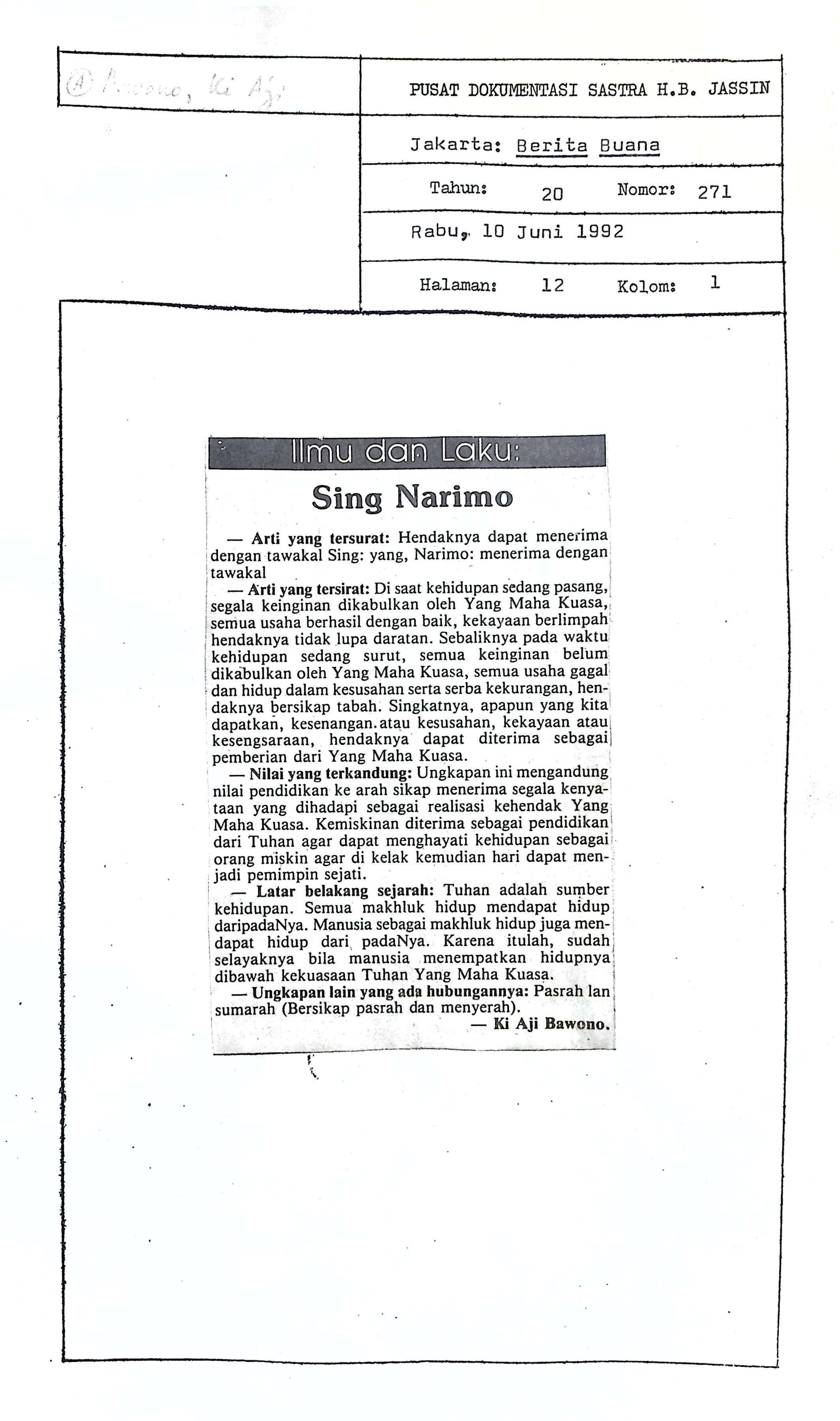 Ilmu dan laku, sing narimo