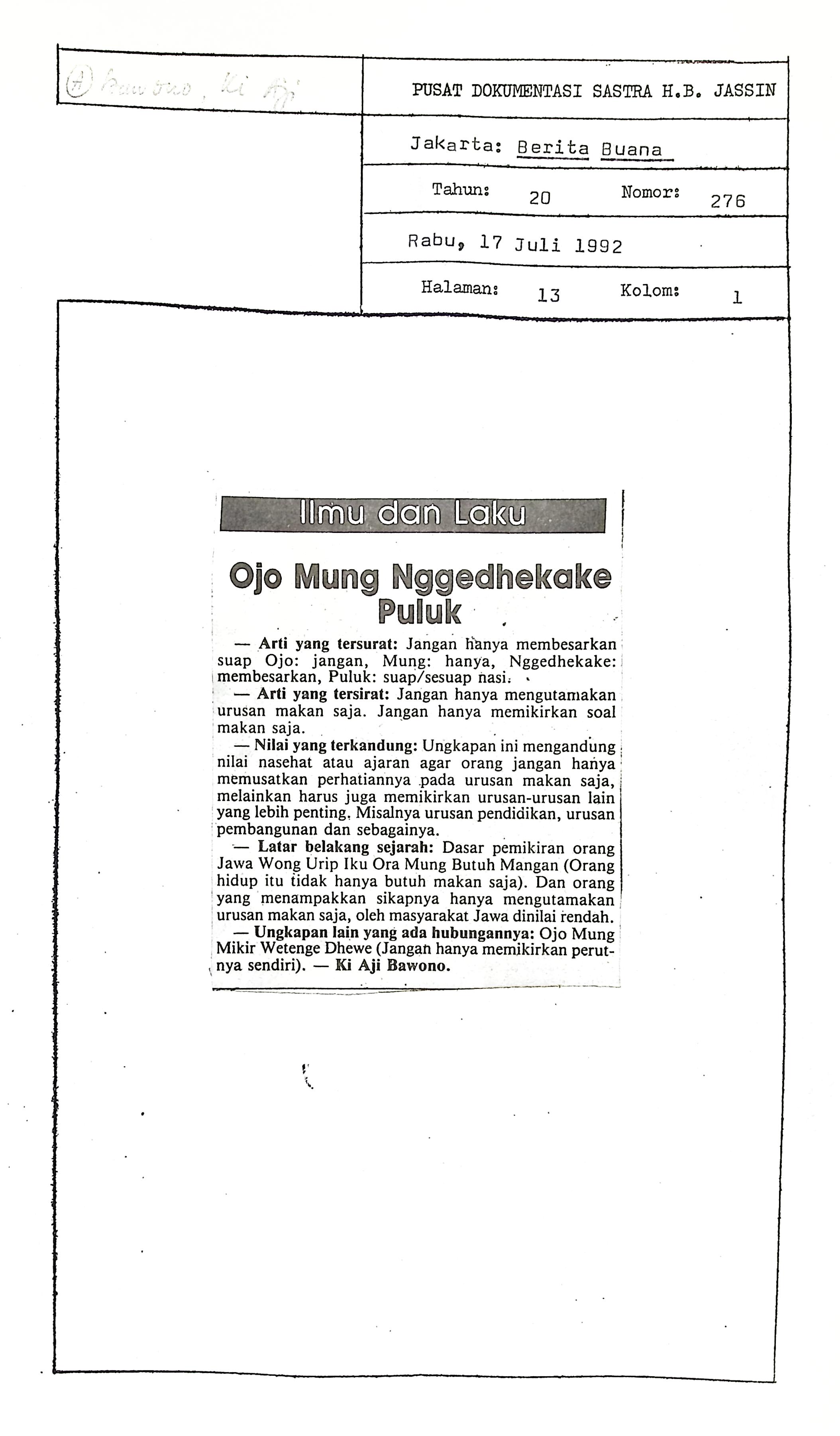Ilmu dan laku, ojo mung nggedhekake puluk