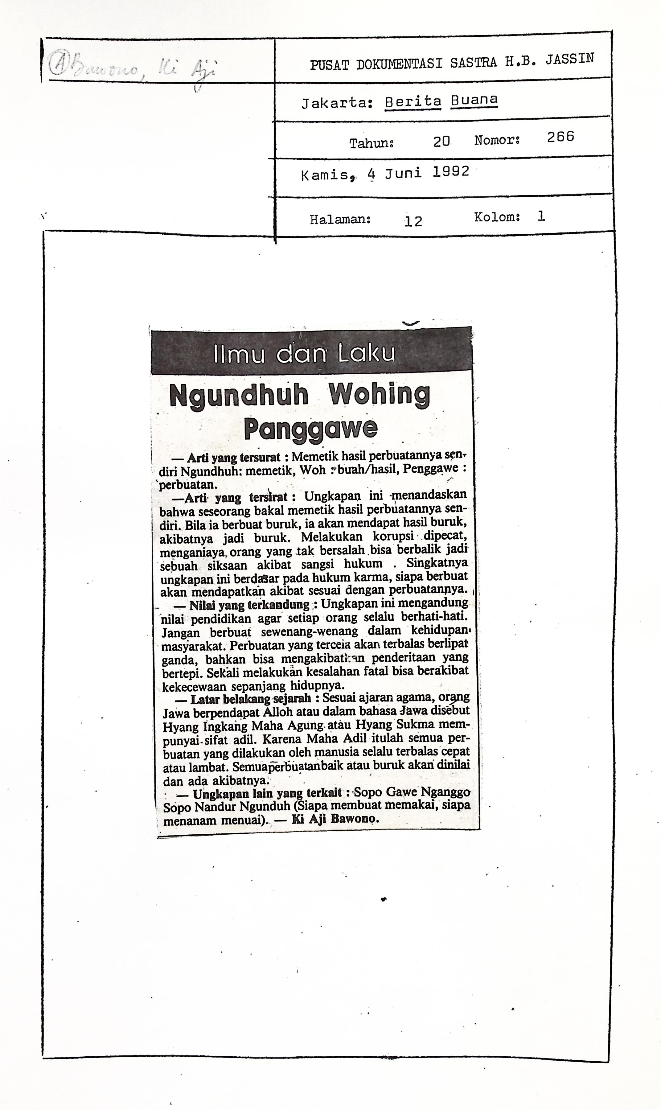 Ilmu dan laku, ngundhuh wohing panggawe