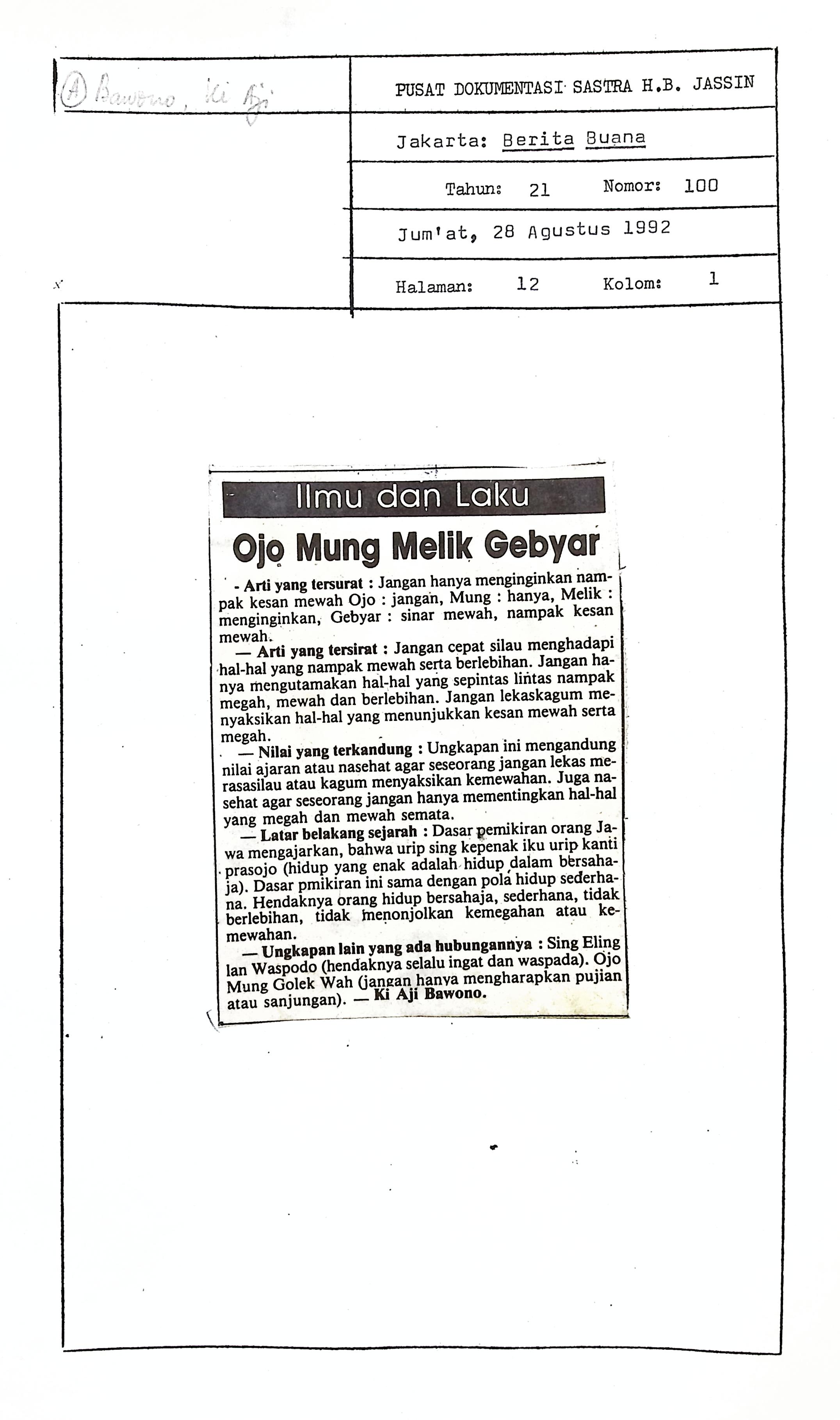 Ilmu dan laku, ojo mung melik gebyar