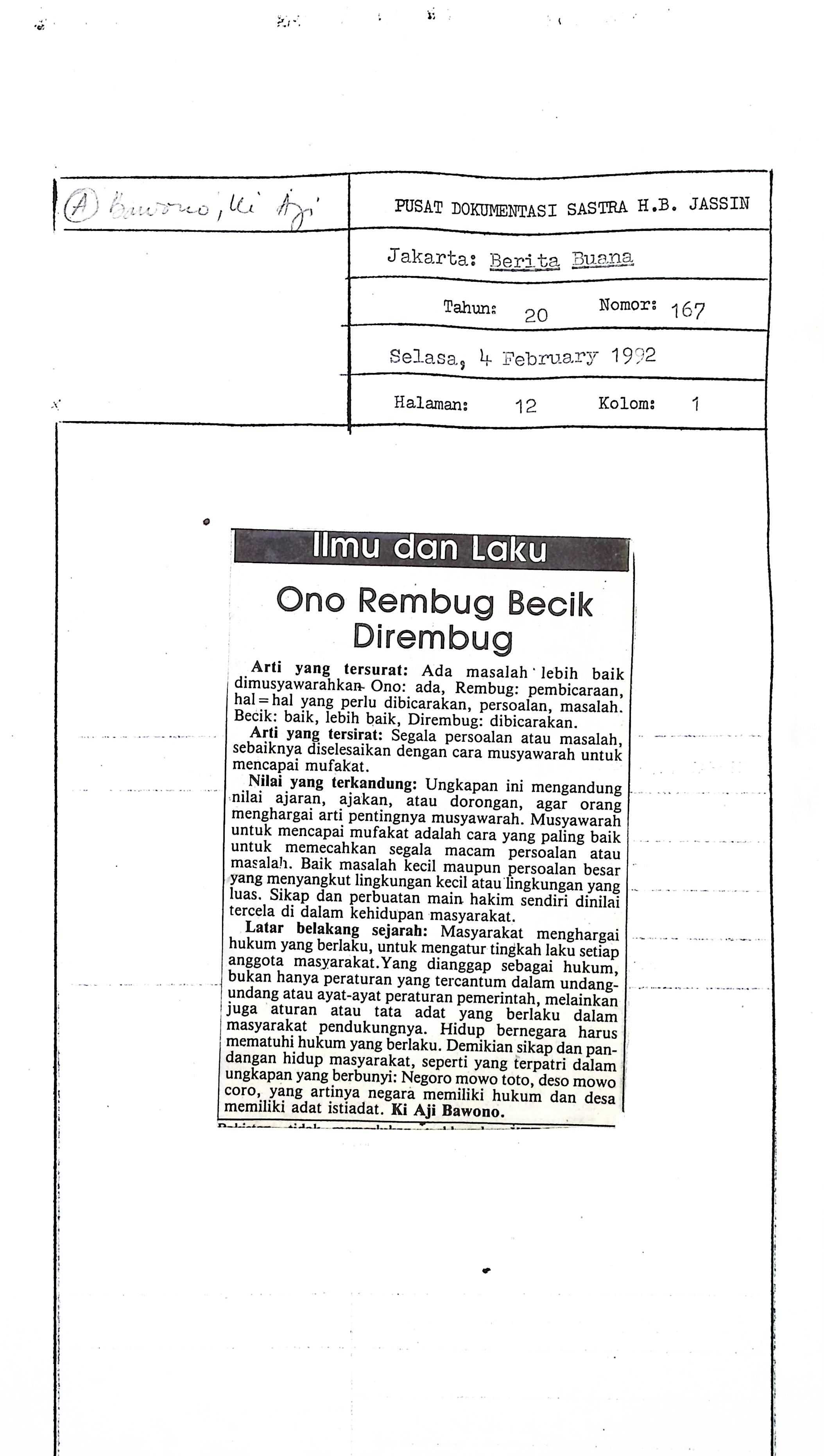 Ilmu dan laku, ono rembung becik dirembug