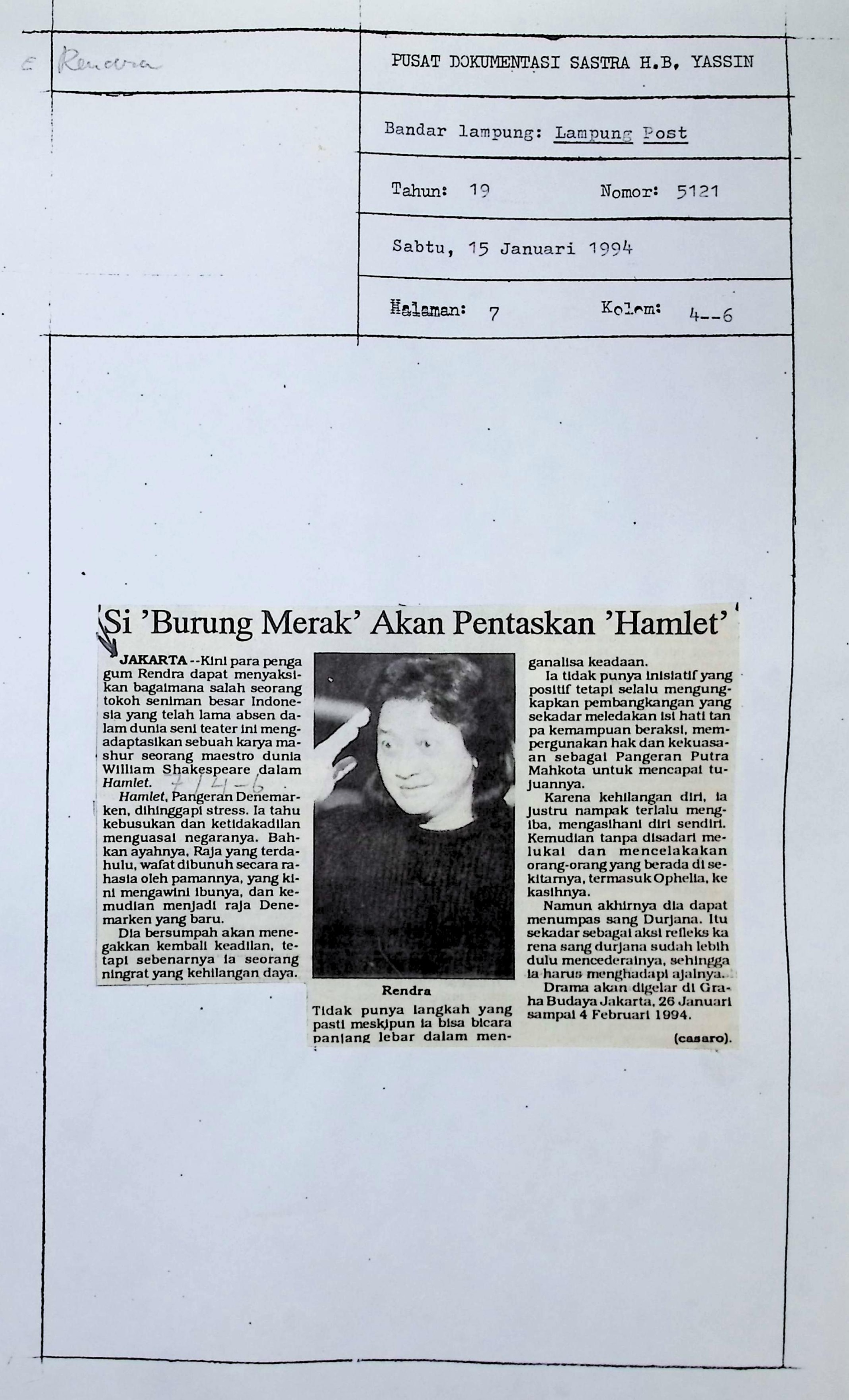 Si 'burung merak' akan pentaskan 'Hamlet'