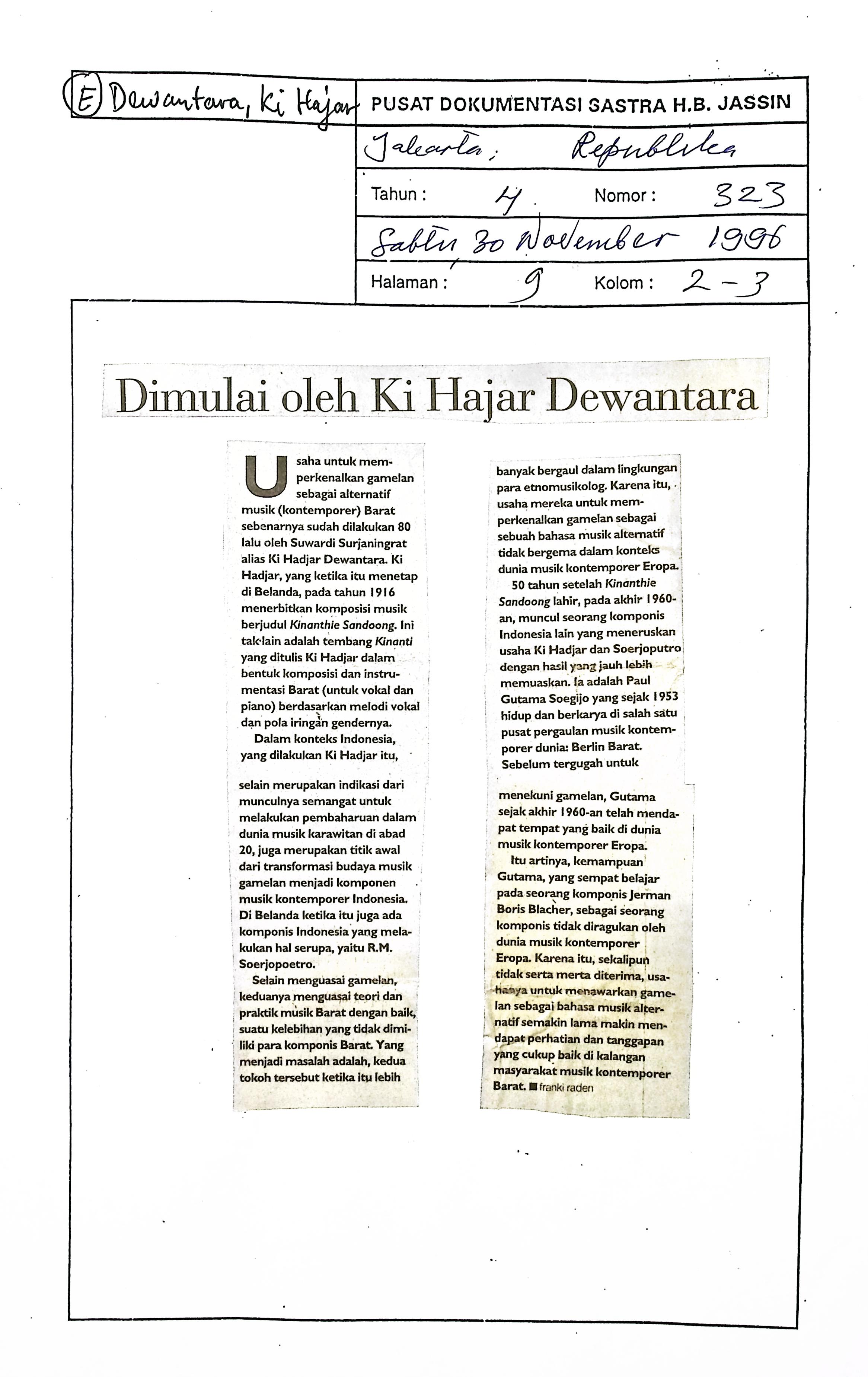Dimulai oleh Ki Hadjar Dewantara