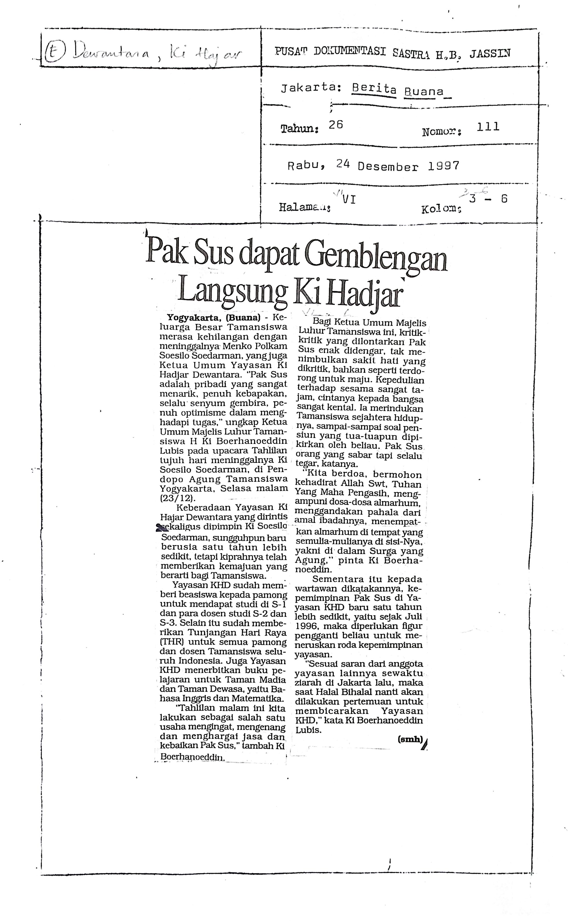 Pak Sus dapat gemblengan langsung Ki Hadjar