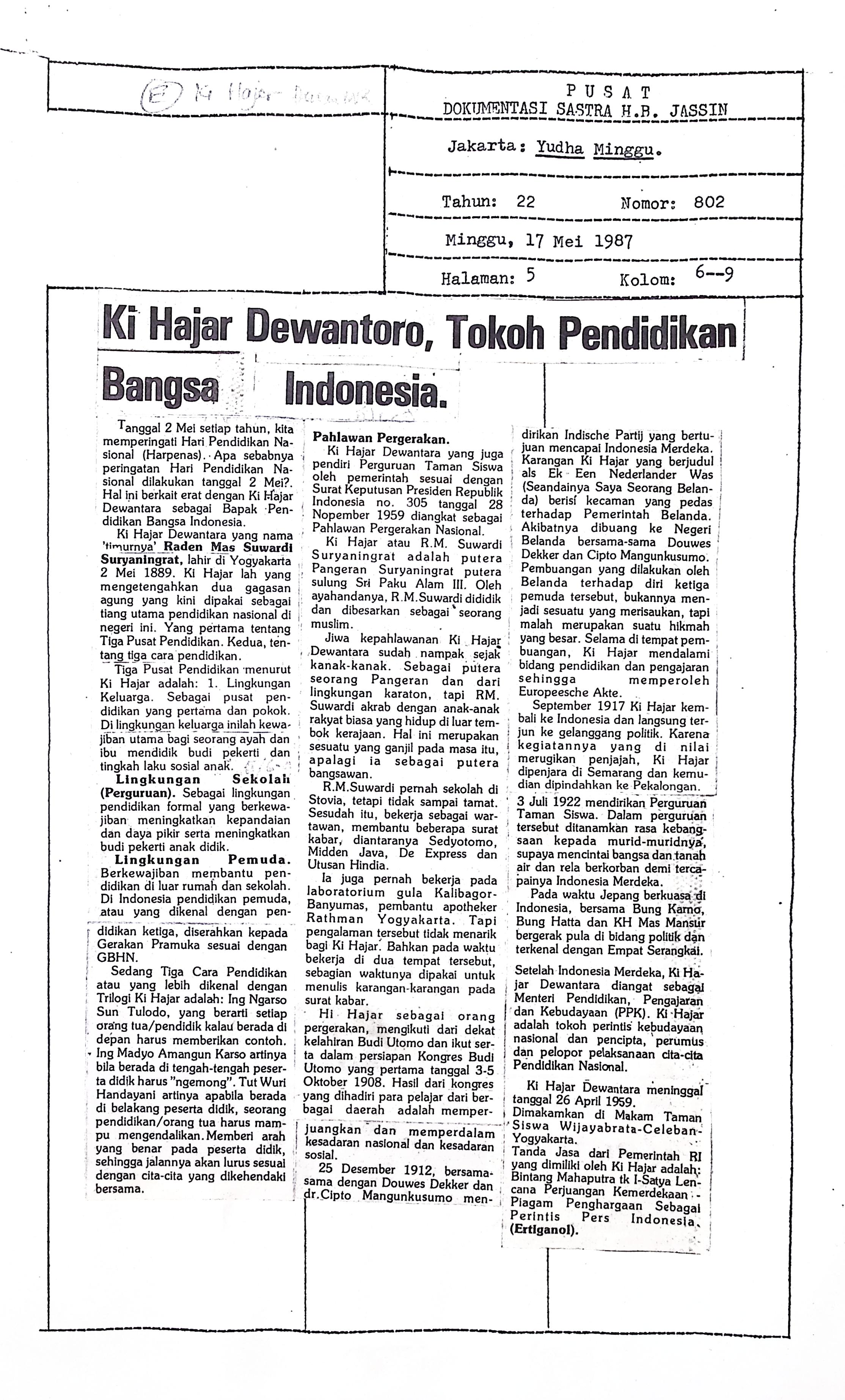 Ki Hajar Dewantoro, tokoh pendidikan bangsa Indonesia