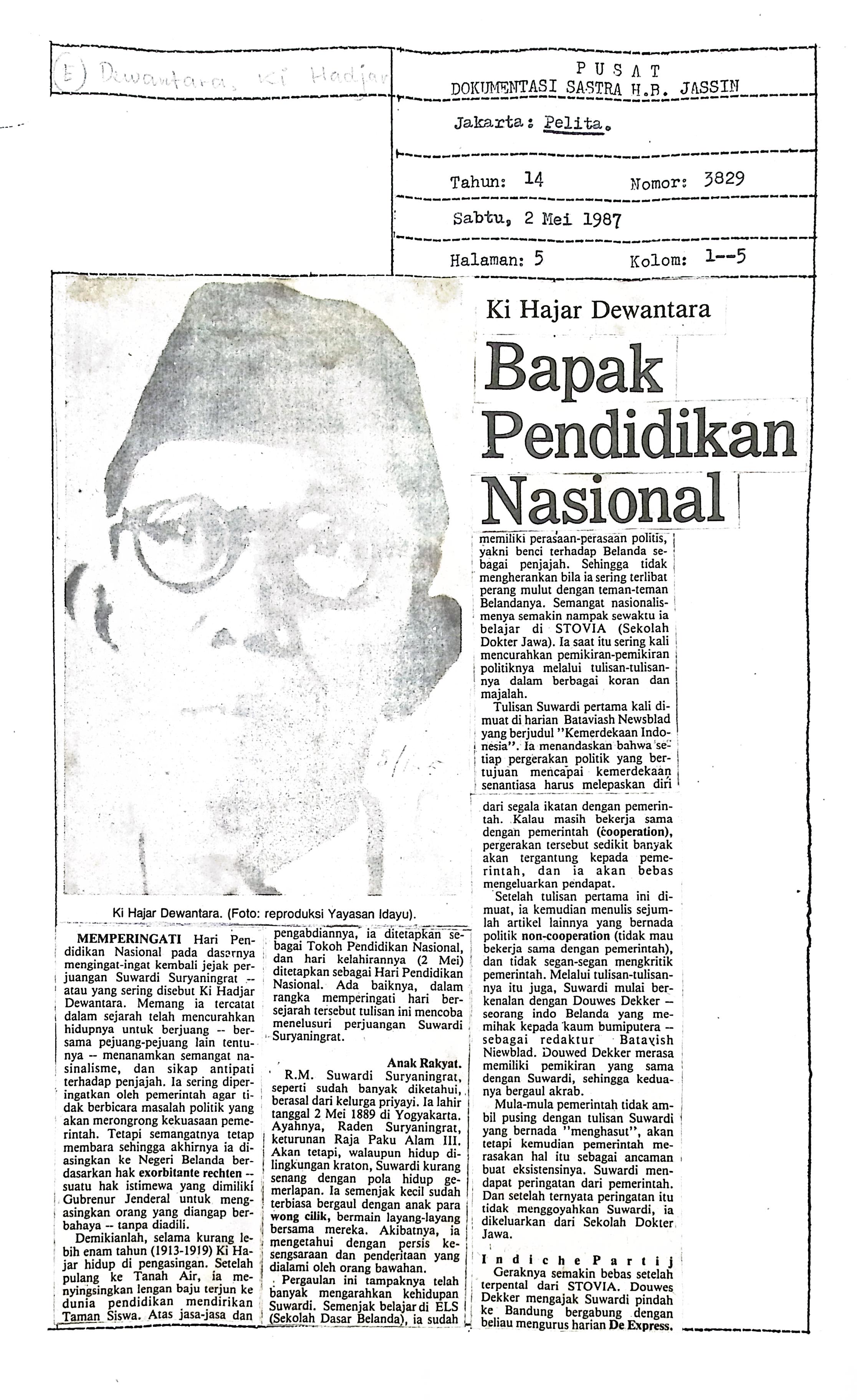 Ki Hajar Dewantara, bapak pendidikan nasional