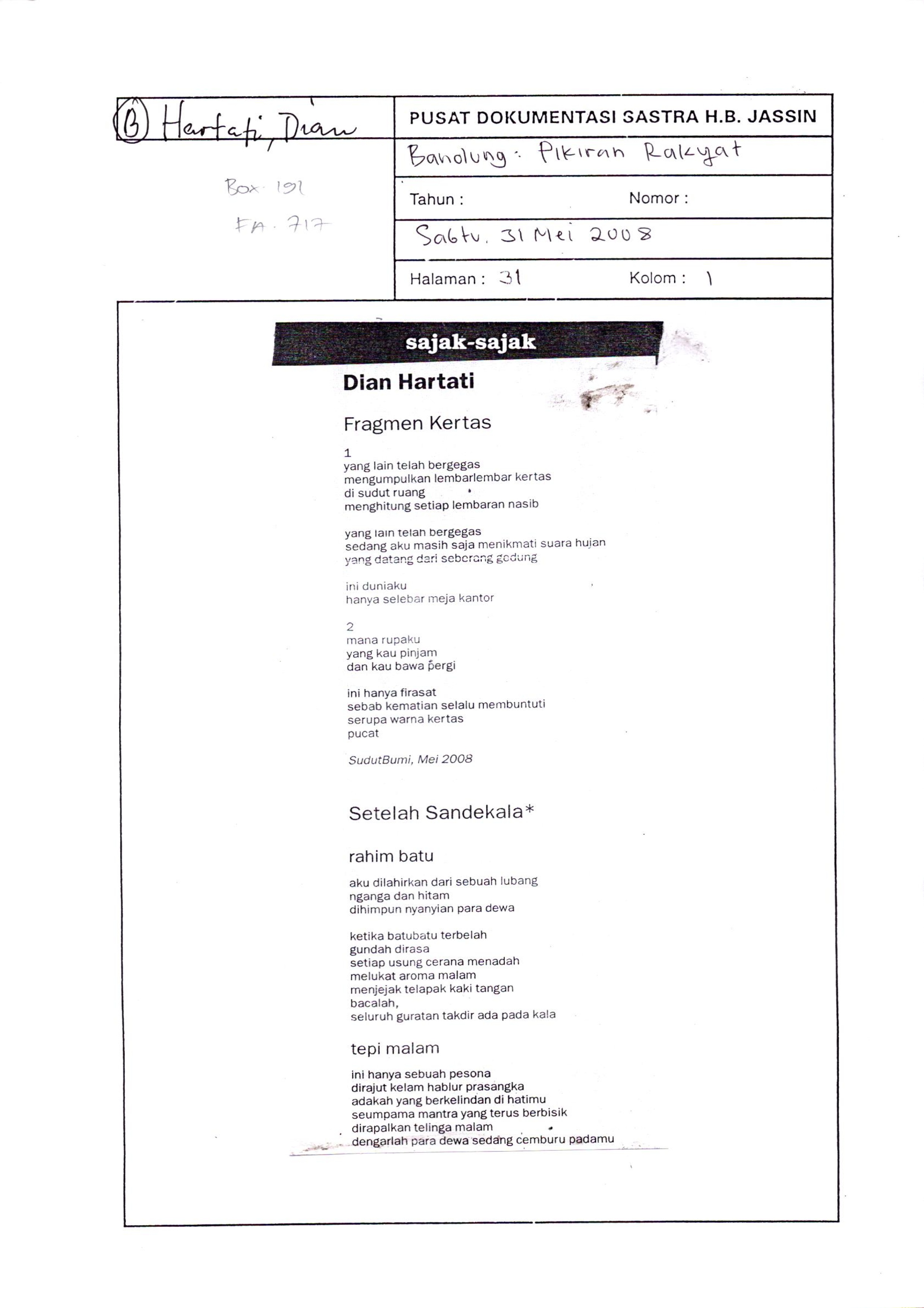 Sajak-sajak Dian Hartati (31 Mei 2008)