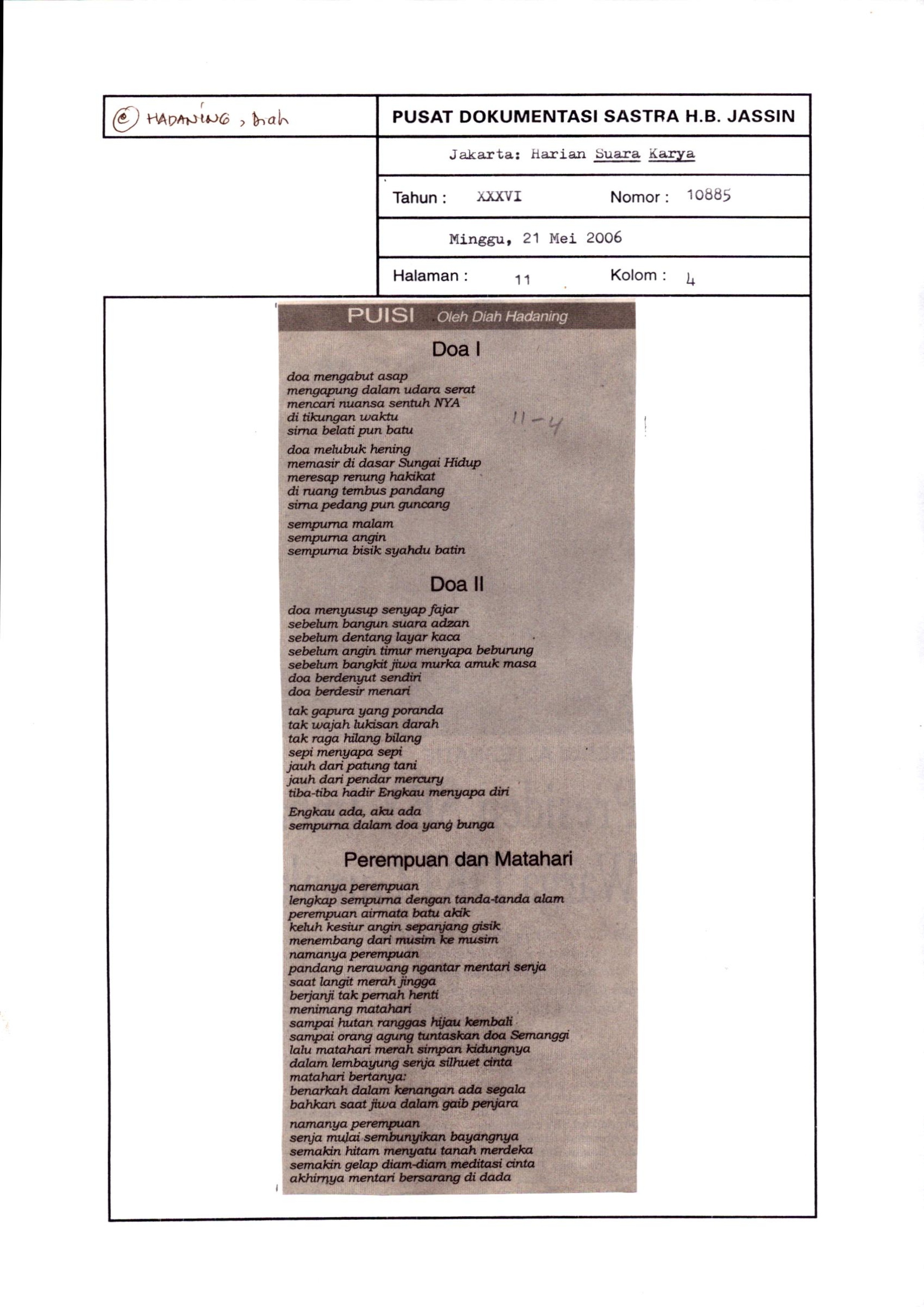 Puisi oleh Diah Hadaning (21 Mei 2006)