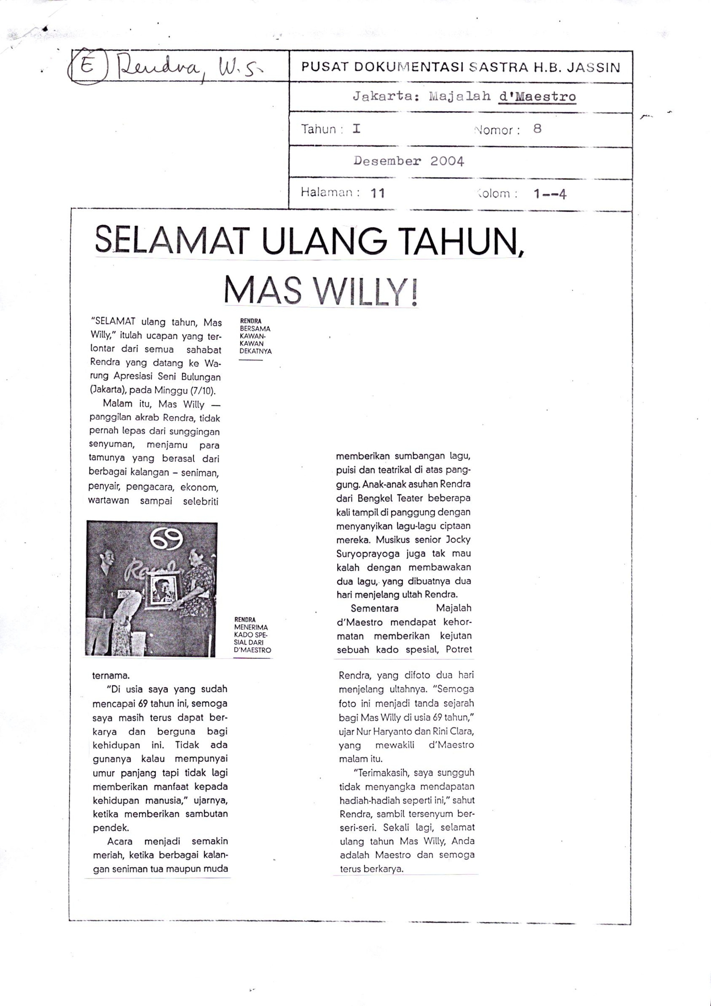 Selamat ulang tahun Mas Willy