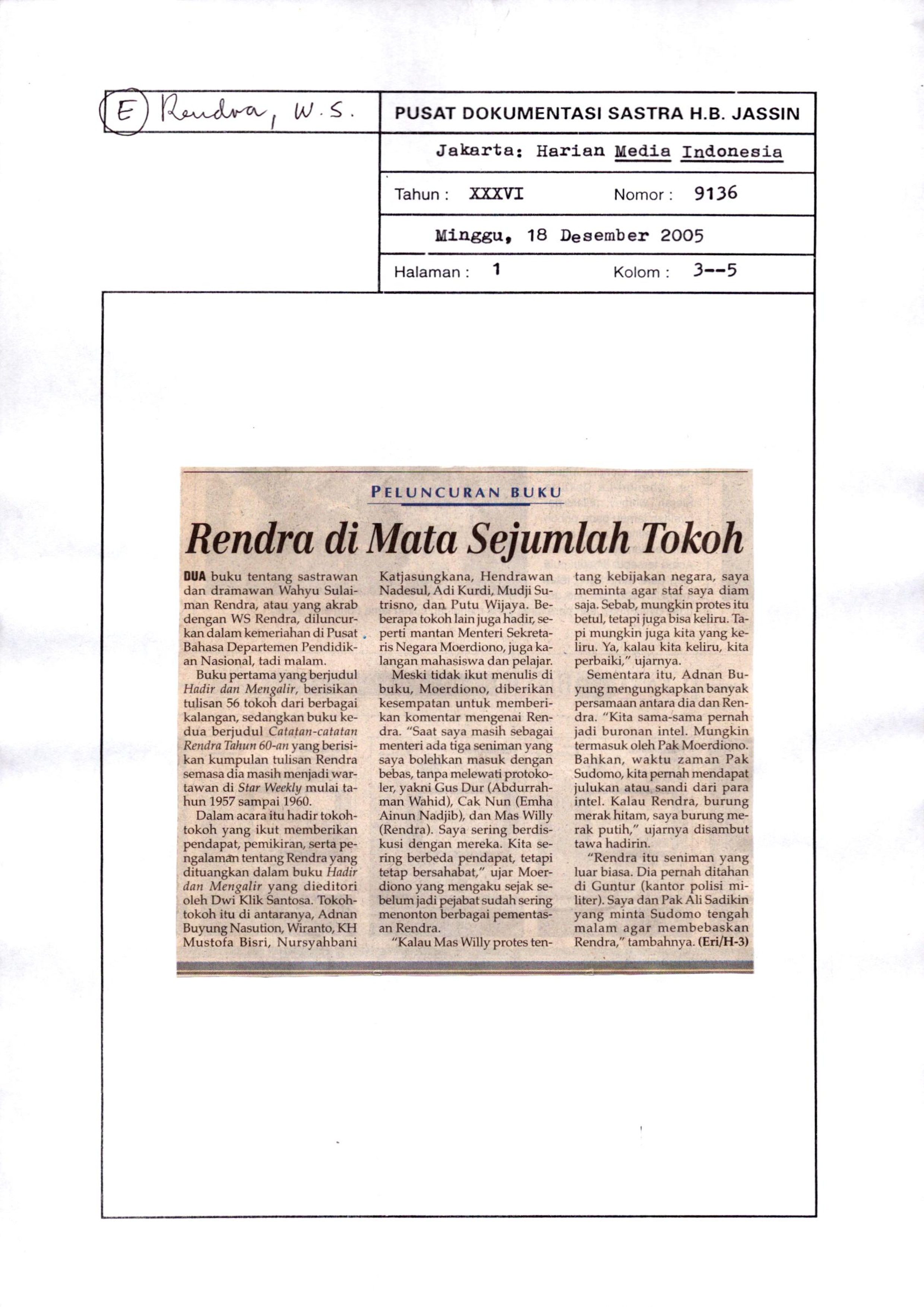 Rendra di mata sejumlah tokoh